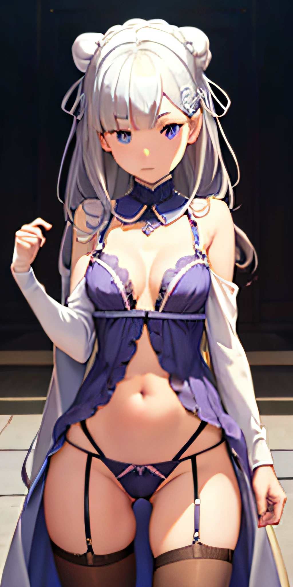 Emilia, Emilia_\(re:zero\), pequeno, cara bonita, quase pelada, beautiful face, lingerie, sexy, kawaii , magro, seios medios salientes, Feliz, lingerie detalhada, sexy, fechar para cima, Loving you,
(master part, best quality:1.2) decote, Transparentes Clothing, bunda pro alto, calcinha, bunda grande, bumbum empinado, lascivo