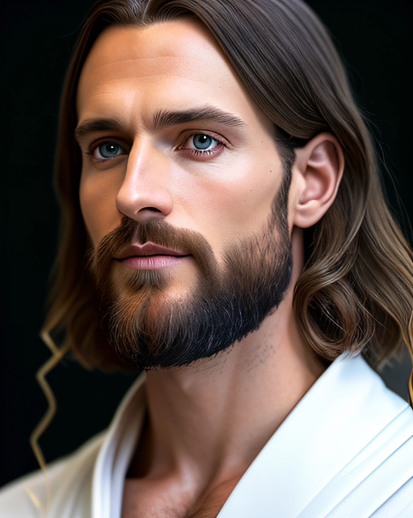 (symmetry),centered,a ((close)) up portrait,(Jesus),a very thin white man with long hair and a beard,wearing a long white robe,35mm,natural skin,clothes detail, 8k texture, 8k, insane details, intricate details, hyperdetailedhighly detailed,realistic,soft cinematic light,HDR,sharp focus, ((((cinematic look)))),intricate, elegant, highly detailed