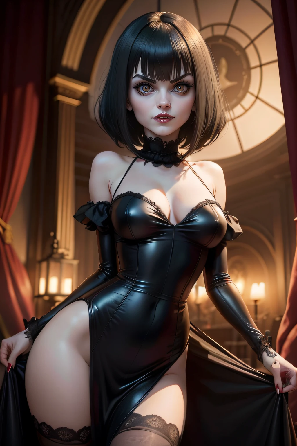 mavis dracula, Mavis Dracula style, Hotel transylvania, cabelo curto, olhos pretos, Faixa Blunt, lo gothic , Mavis,olho preto