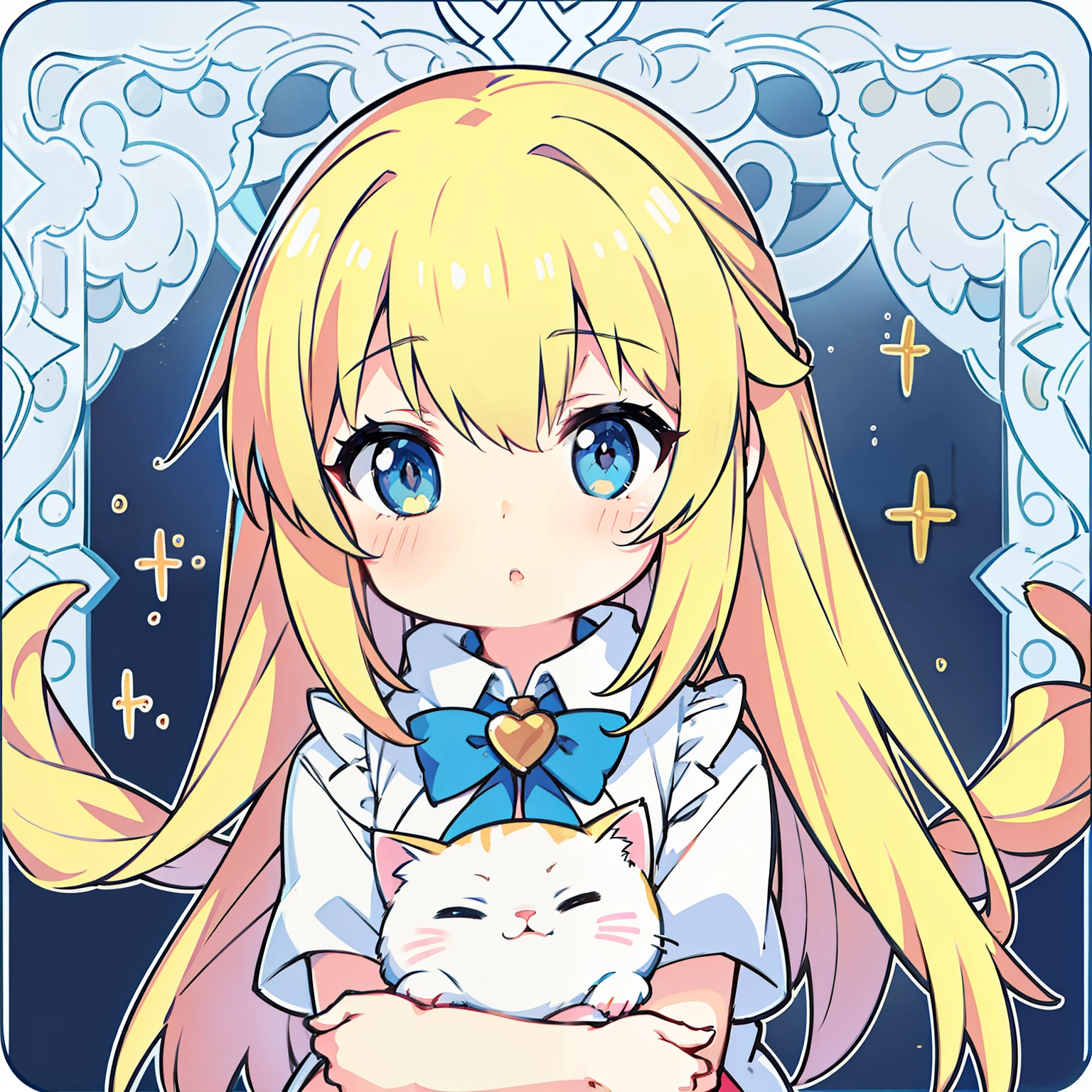 Cute kitten and blonde little girl、The warm