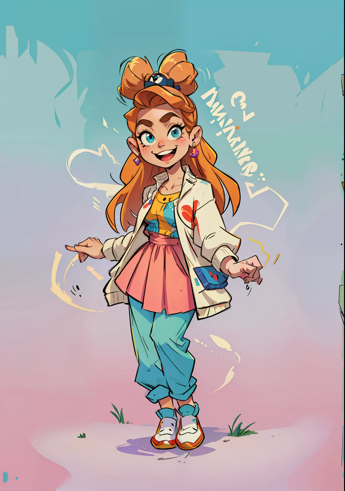 mulher, caricatura, sorrindo, olhando para frente,  Estilo Pixar.