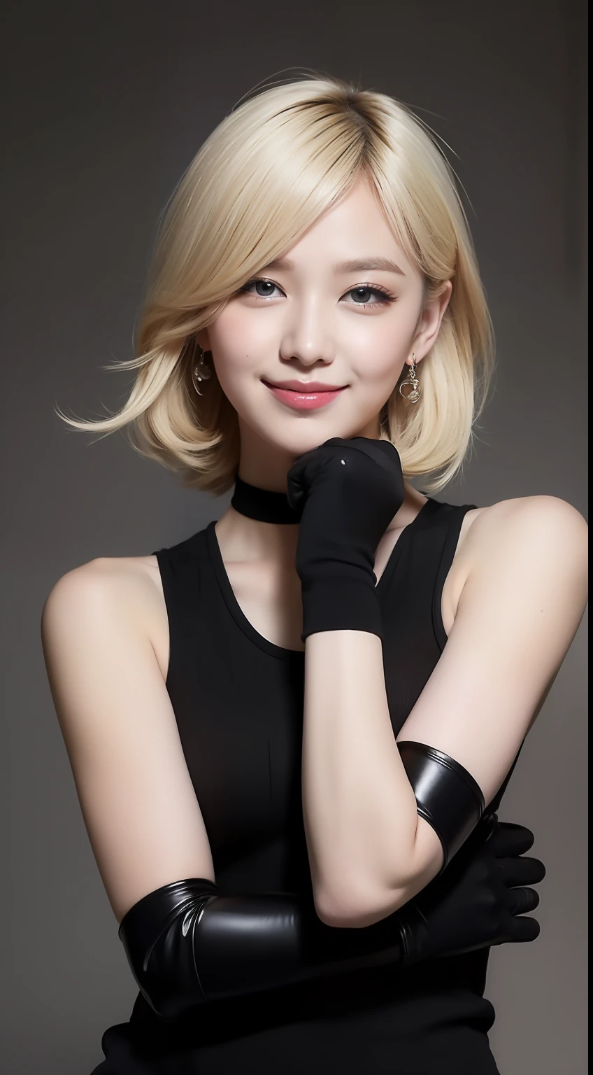 (masterpiece), best quality, expressive eyes, perfect face, black stocking, black tanktop, armpit, little smile , gloves, blonde