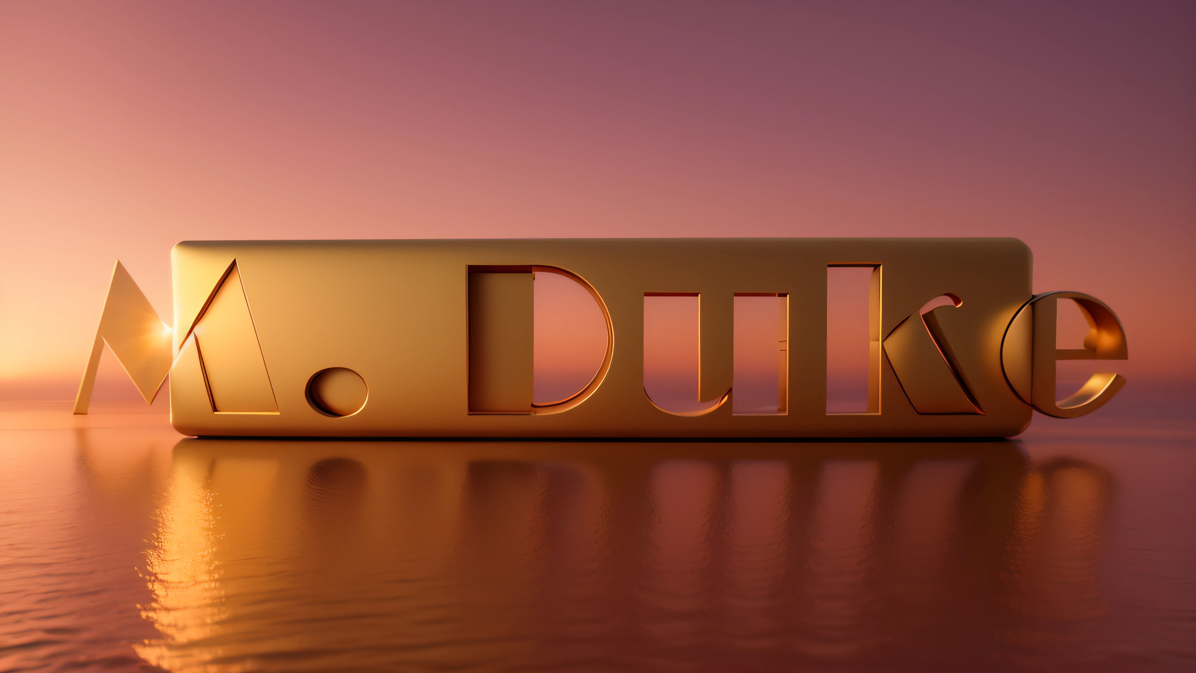 Luxury logo with the title M. duque, 3D-rendering, 8k, NVIDIA, ray-traced, Bokeh, Fulgurar, luz e sombras realistas, nuvens noturnas, pegue a chave, Sinalizadores, obscuridade, blur, setting sun,