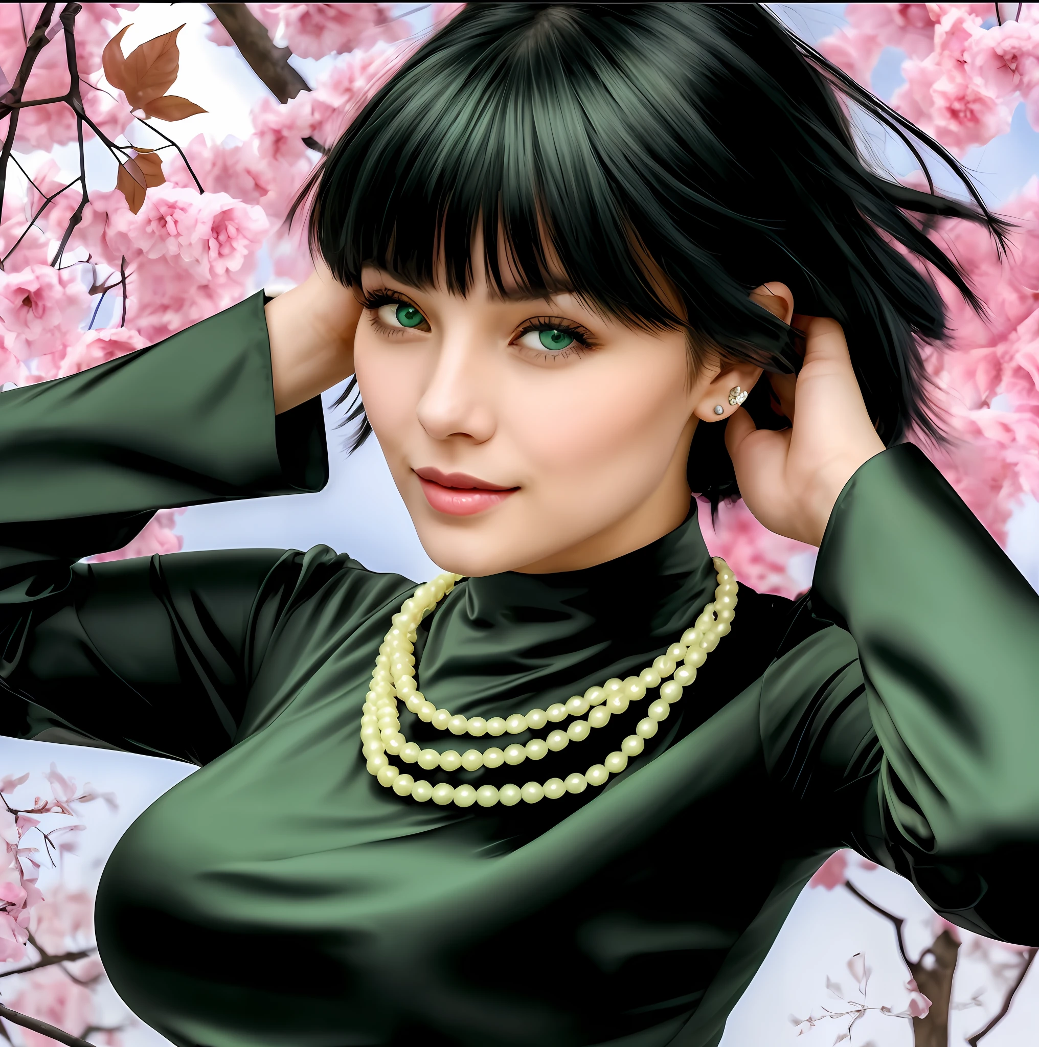 Hot looking woman, smiling but NOT showing her teeth, stunning green eyes to seduce the viewer, twenty five years old woman, a closed smile