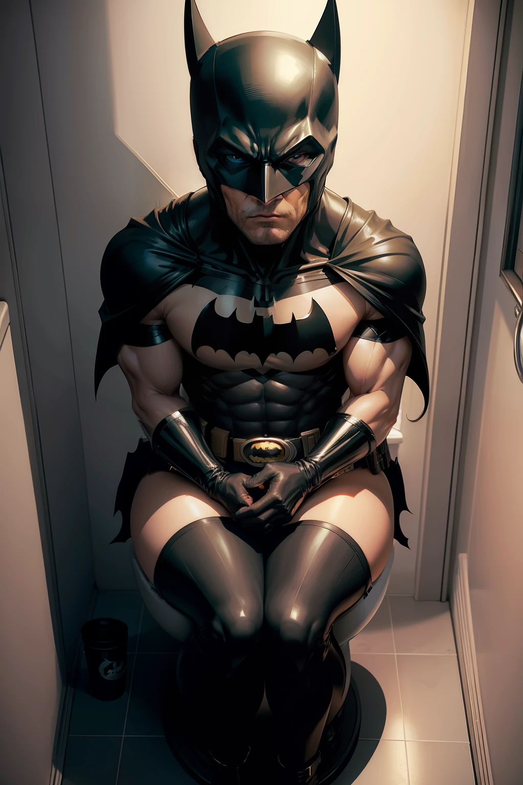 BATMAN ANIME USING THE TOILET IN THE BATHROOM