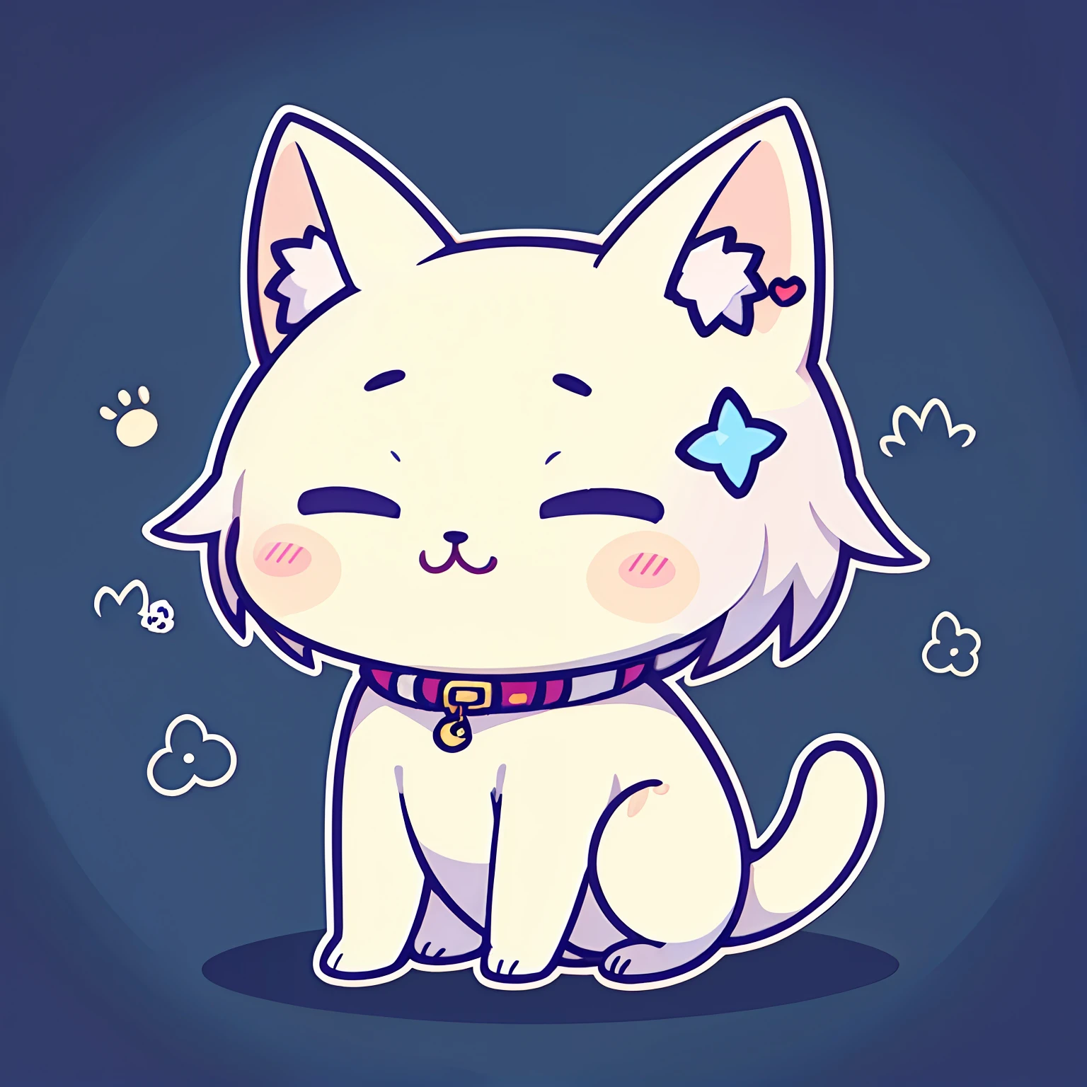 Anime Illustration Stickers、a sticker、white backgrounid、No background、Tiere、1 cat、single body、Sticker Mockup