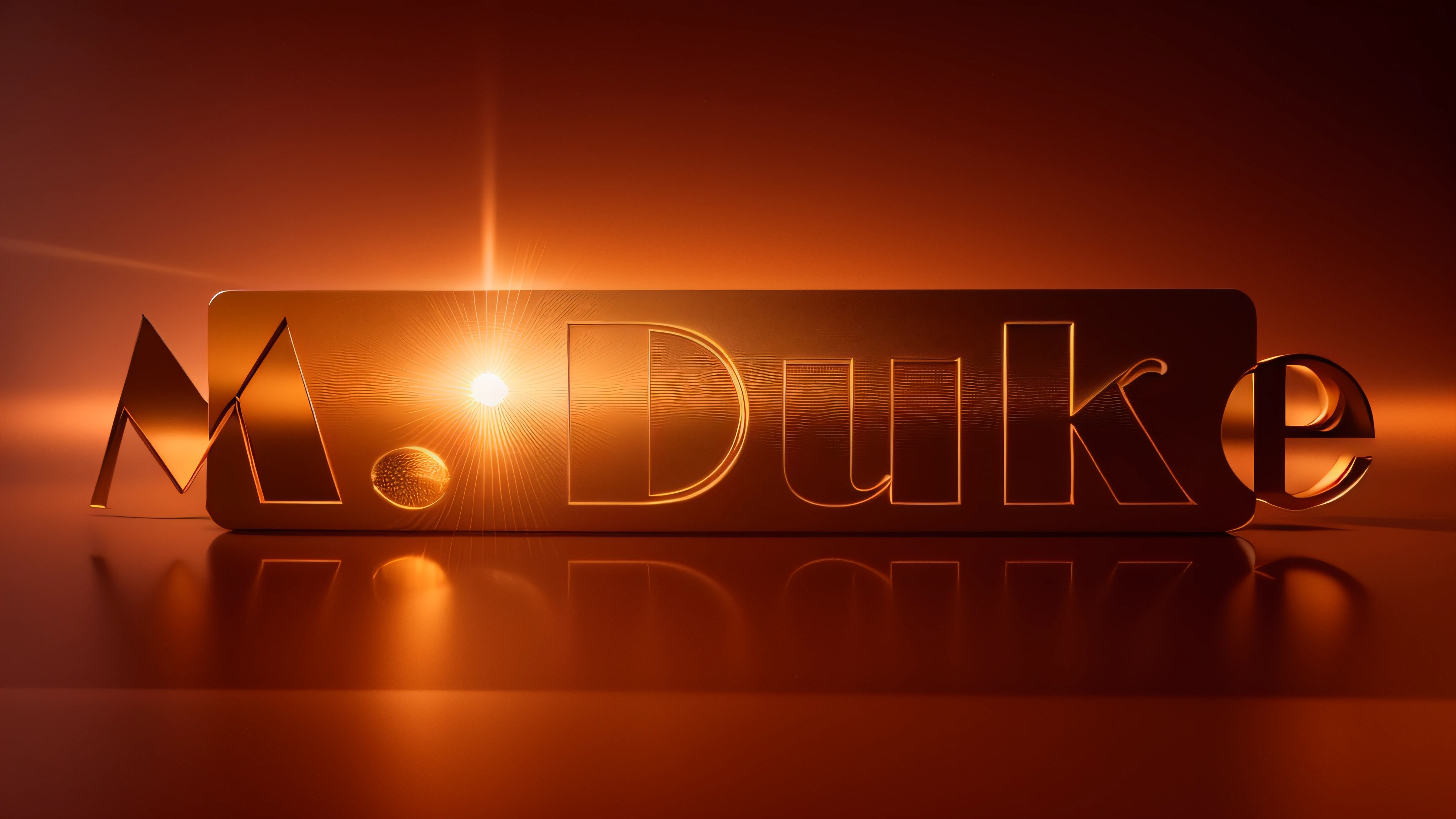 Luxury logo with the title M. duque, 3D-rendering, 8k, NVIDIA, ray-traced, Bokeh, Fulgurar, luz e sombras realistas, nuvens noturnas, pegue a chave, Sinalizadores, obscuridade, blur, setting sun,