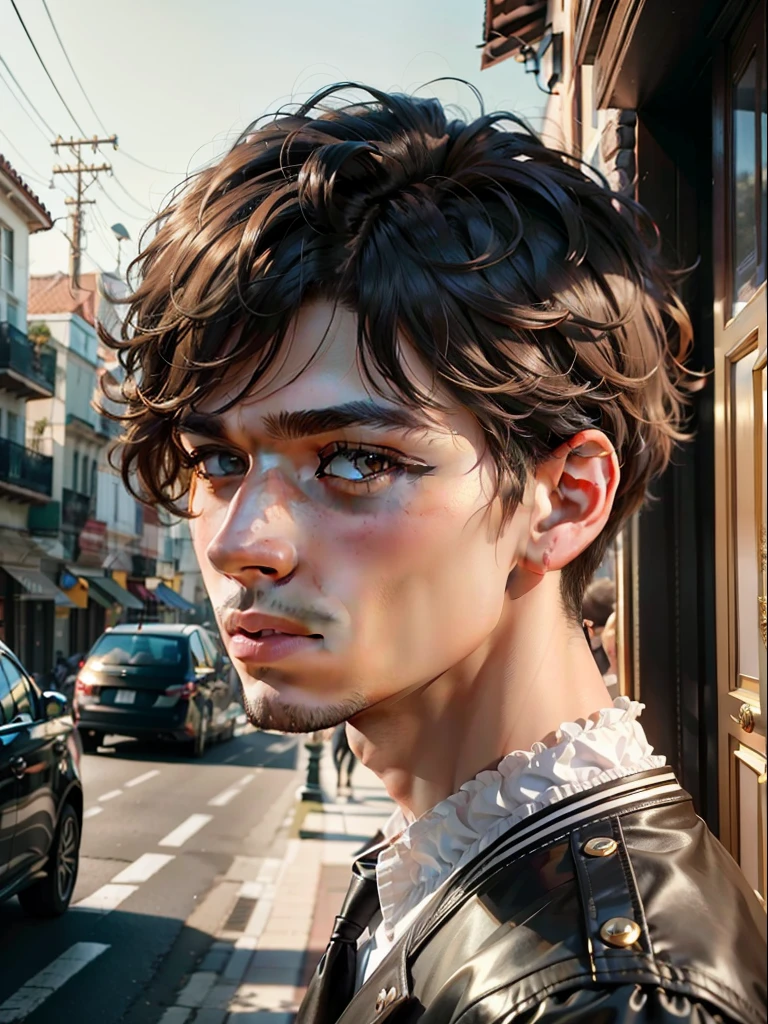 "Generate a high-resolution digital image depicting a young man between the ages of 18 and 20. O retrato deve ser altamente realista, featuring detailed facial features, as expressive and vivid eyes, nose with precise anatomical proportions, well-formed lips and skin with natural texture. O cabelo deve ser representado com diversos detalhes e nuances realistas, refletindo diferentes tonalidades e texturas. The facial expression of the young person must convey authenticity and youth, capturando um sentimento positivo, como entusiasmo ou curiosidade.
Ademais, It is important that the image includes a complementary background to the portrait of the young man, como uma cena adequada ao contexto, seja uma paisagem ao ar livre ou um ambiente urbano. The scenery should be designed with attention to detail, creating an engaging atmosphere that contributes to the overall artistic beauty of the image.
Por fim, assegure-se de que a imagem final seja esteticamente bonita, with harmonic colors and attractive composition. Get inspired by high-quality real photographic portraits to create a unique visual representation, capturing the essence of youth and beauty of the man portrayed."