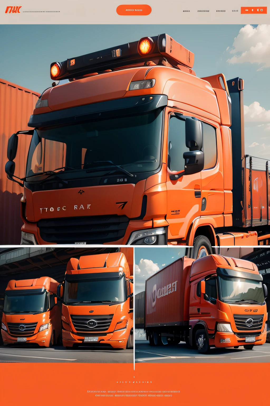 beautiful website for transport and logistic, webdesign, wordpress, minimalistic style, UI, UX, UI/UX, truck, orange, red and gray, parallax website -stylize 750 --s 8K