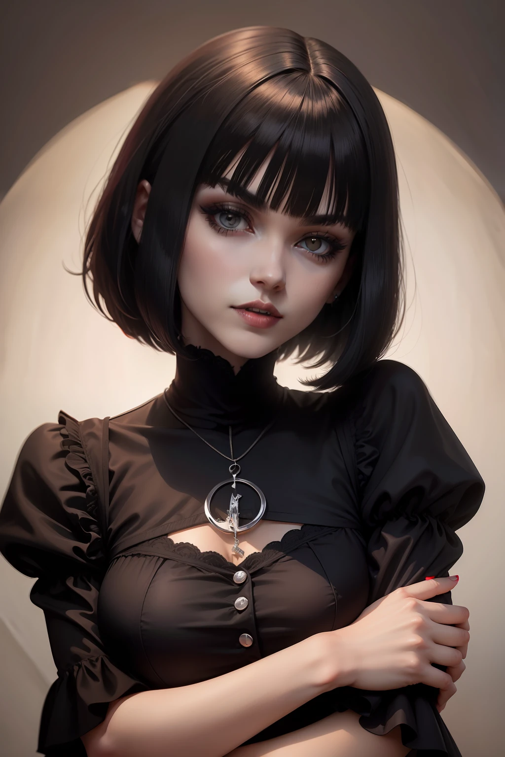 franja curta, french bob, cabelo preto, franja blunt, olho preto, cabelo castanho escuro, franja curta, cabelo curto, mavis dracula