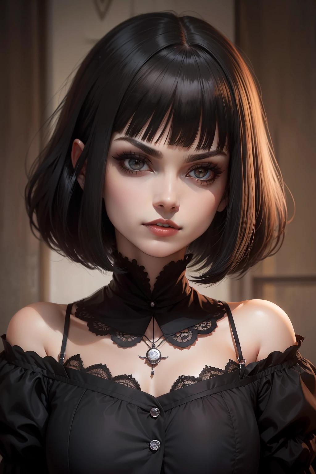 franja curta, french bob, cabelo preto, franja blunt, olho preto, cabelo castanho escuro, franja curta, cabelo curto, mavis dracula