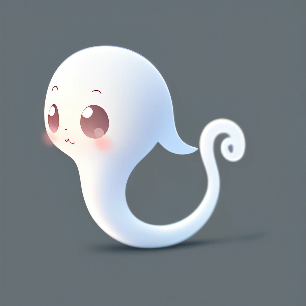A cute little cartoon character. It looks like a sperm with a long tail, it looks like a little ghost. Create variations of this description.
