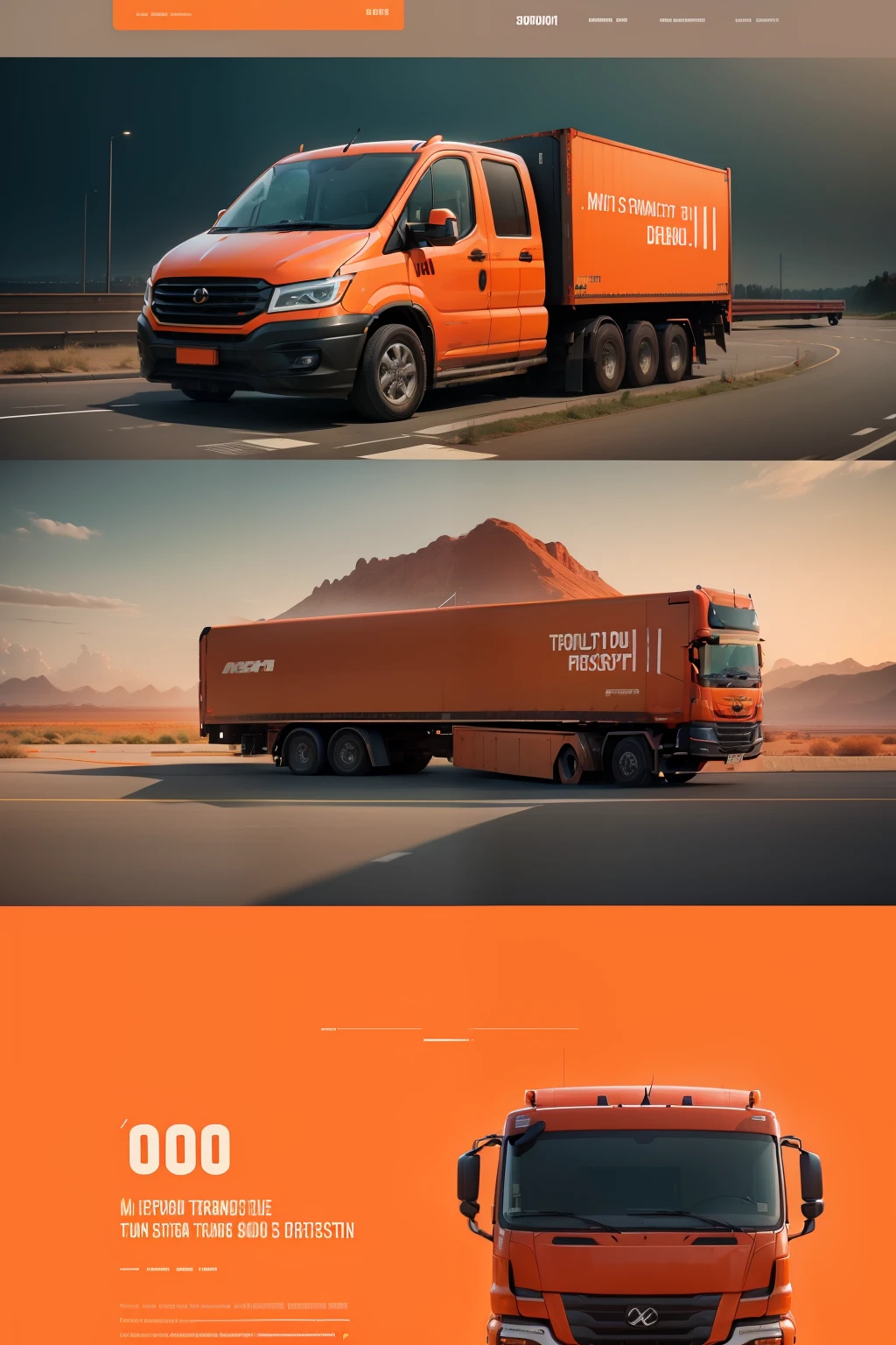 beautiful website for transport and logistic, webdesign, wordpress, minimalistic style, UI, UX, UI/UX, truck, orange, red and gray -stylize 1000 --s 8K