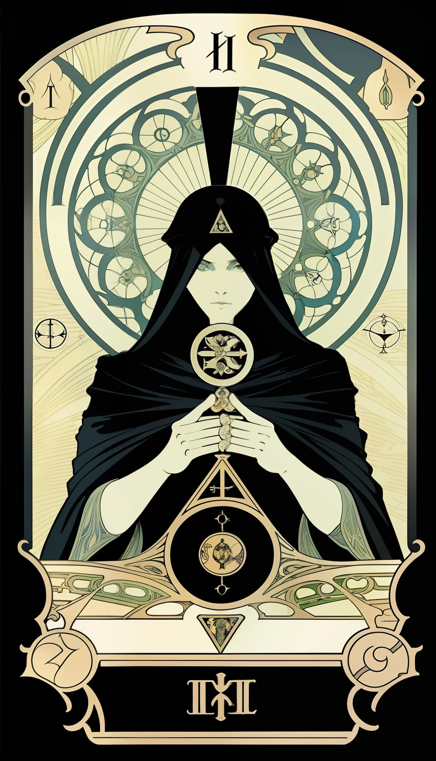 Design of death (((tarot card)), sleek and minimalist style, Alphonse Mucha, humorous