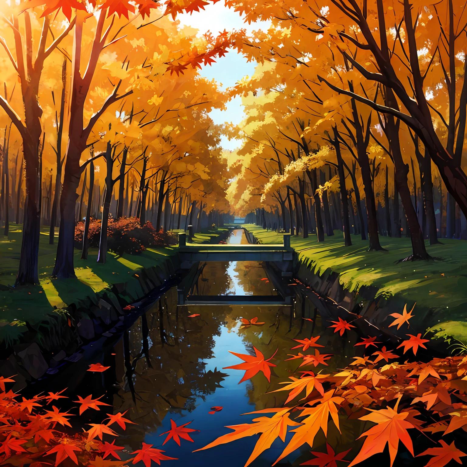 Maple leaves,giant tree,Beautiful autumn leaves,8K,tmasterpiece,hyperreaistic,Otherworldly,HighestQuali,eventide,setting sun