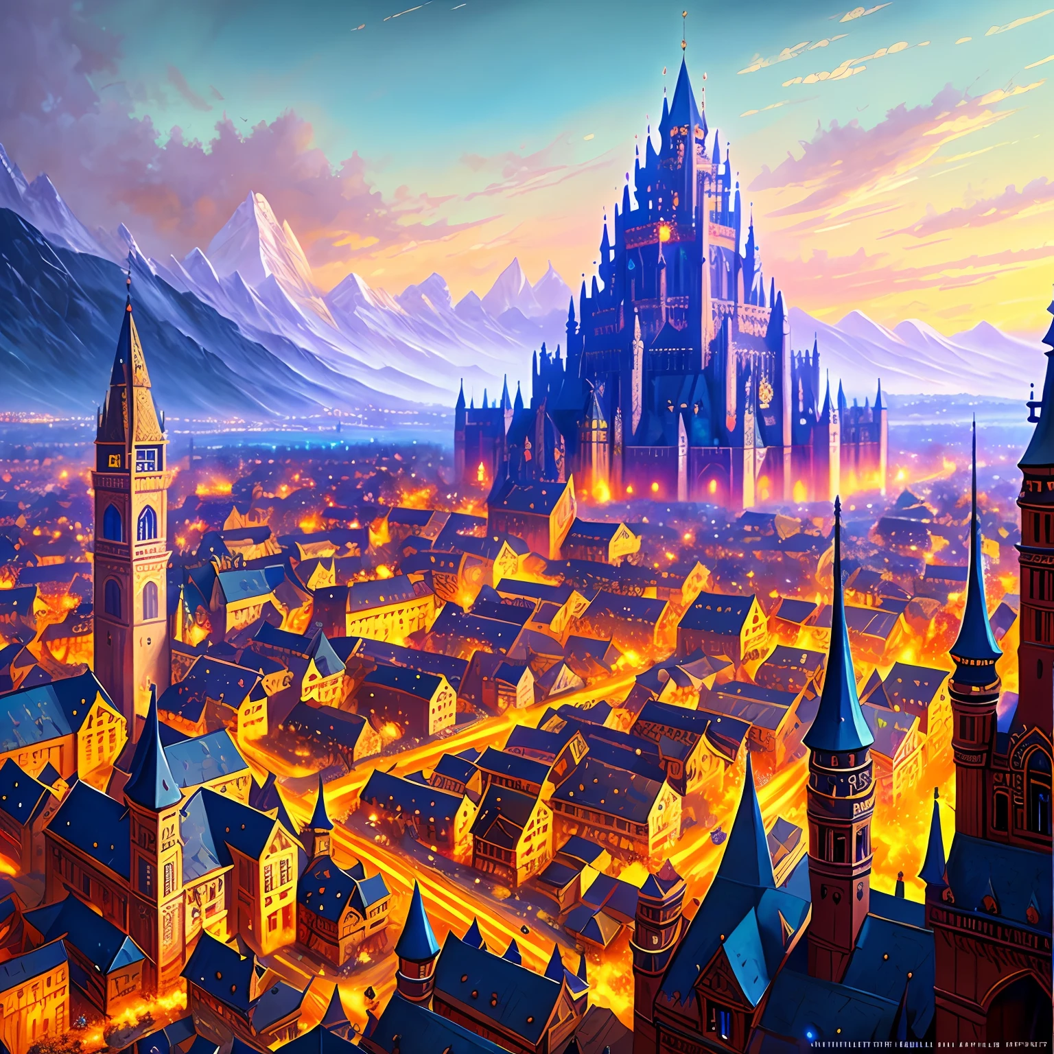 (Best Quality,masuter piece),(hyperdetailed colourful),
Medieval kingdom besieged by dragons
,Perfect composition, The best expositions,
, nffsw, Cinematic lighting, Trending on ArtStation,Trending on CGSociety, Professional oil painting,Immeasurable details,