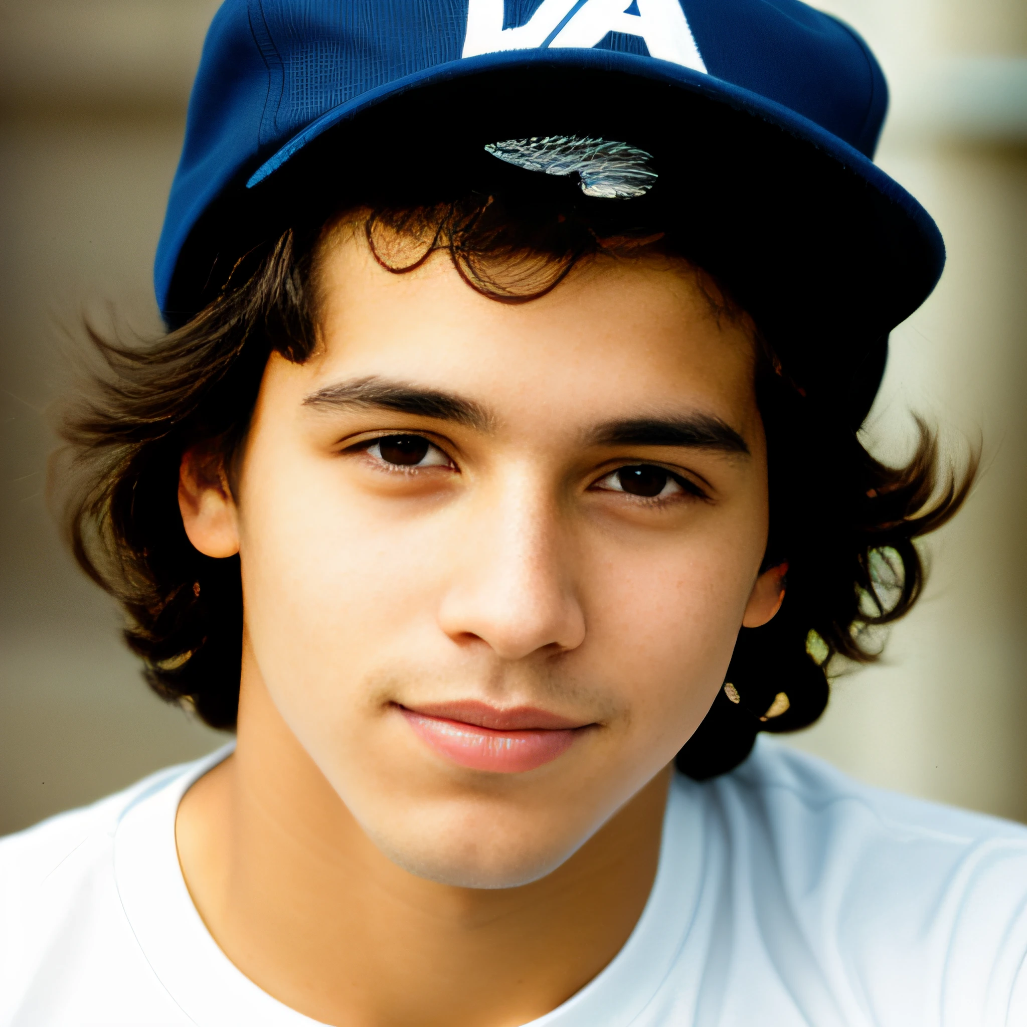 A skateboarder wearing a blue cap and T-shirt, close-up do rosto do skatista em retrato de close-up, close-up headshot do skatista, Young woman with medium-length hair, retrato de perfil headshot do skatista, retrato de perfil do skatista, Attractive and great looking, retrato do jovem skatista, retrato de um jovem skatista talentoso, retrato do skatista bonito, foto de perfil do skatista, André Samberg, jovem adulto masculino no skate.