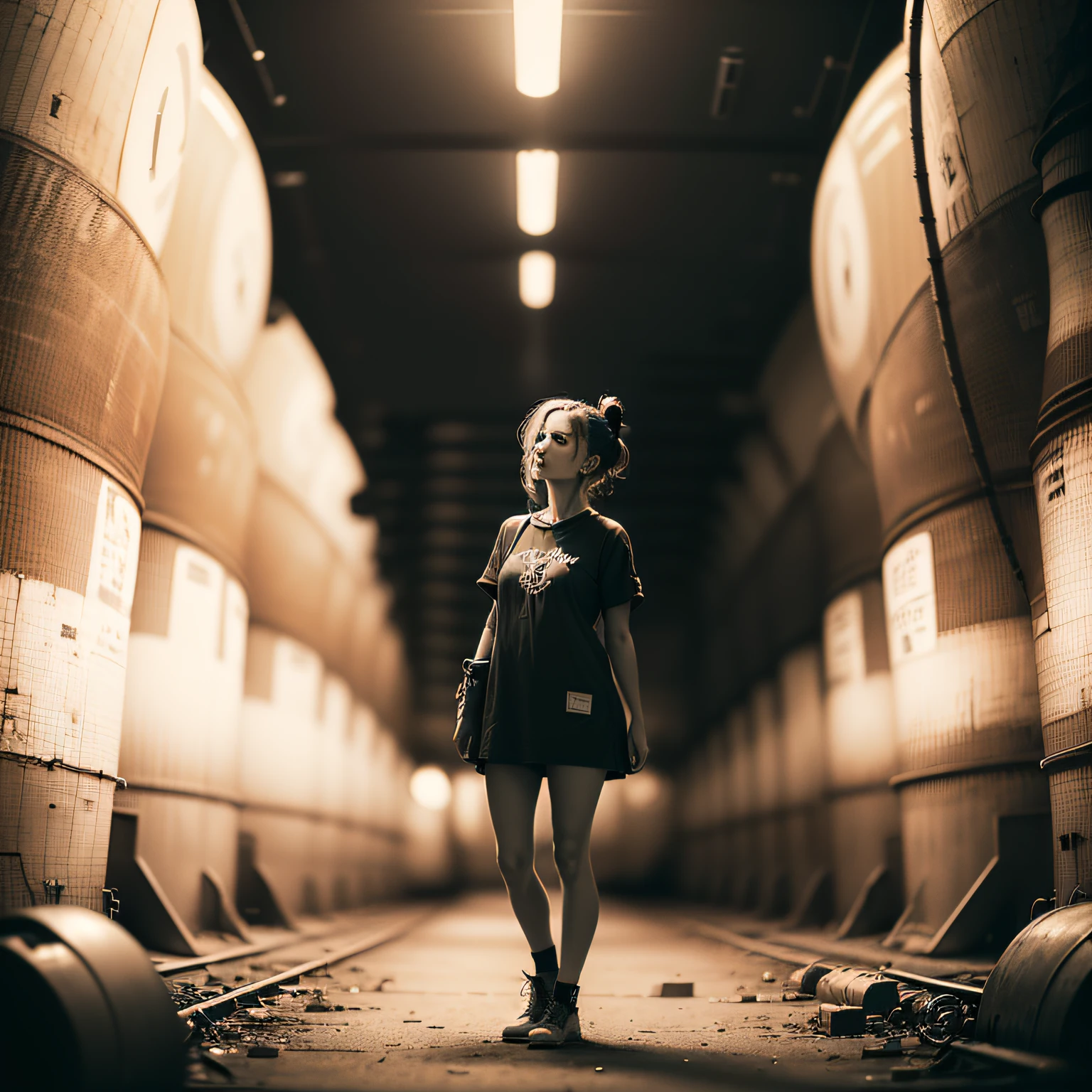 (masterpiece, best_quality, beautiful girl in a Nuclear Power Station:1.4) full body portrait of a fairy doing drugs, standing, (perfect face:1.2), full body shot, dirtcore, worn out, junkpunk, in the style of tony diterlizzi, sepia black and white color gradient, cinematic light, (sharp focus:1.6), highly detailed, ultra realistic, 8k