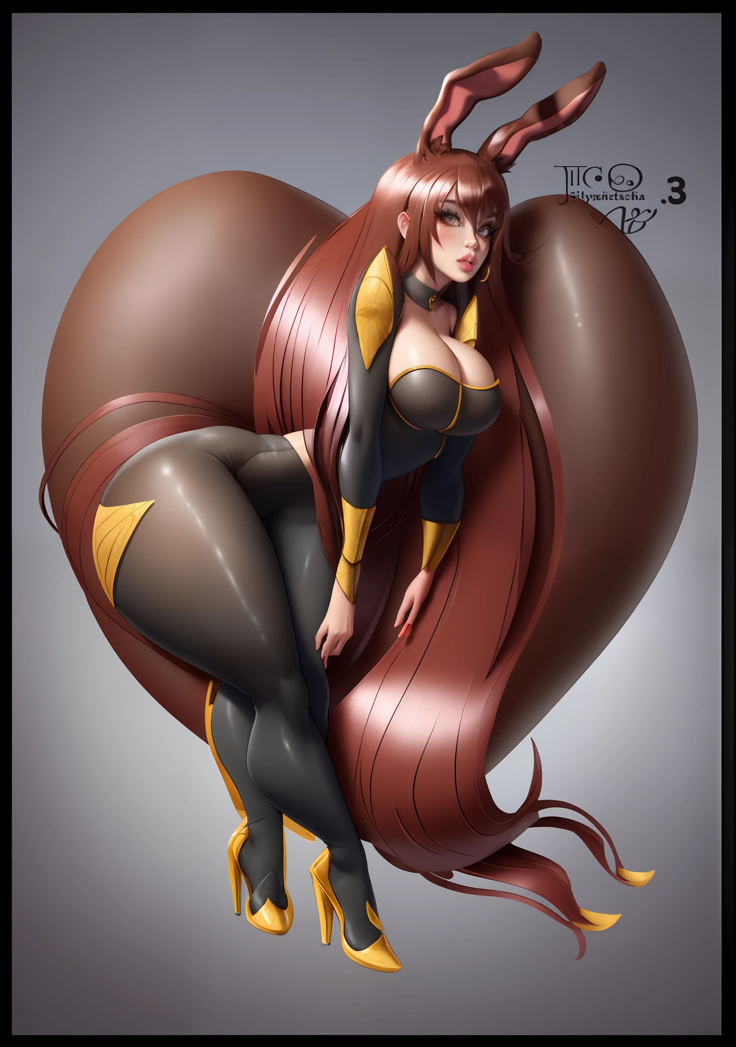 a cartoon picture of a woman with long hair and a bunny ears, ahri, she - ra, she-ra, ahri from league of legends, commission for high res, brittney lee, male centaur centaur chimera, inspired by Yang J, fullbody commission for, long haired humanoid fursona, succubus in tight short dress, heavy detailed, rendered in sfm, realistic shaded perfect body, [ 4 k digital art ]!!, oppai proportions, divine render, thicc build, nier 2 b, giantess art, insanely inflated hips, dollsuit, hyper detail, hyper detailed face, thicc, biomechanical oppai, oppai, thicc, oppai proportions, nsfw, platform heels, bimbo, (massive lips: 1.3) and (silicon lips:1.3), thick lips, dollsuit, highly detailed face, ((best quality)), ((masterpiece)), (detailed),nsfw, photorealistic, ultra high res, intricate, hyperdetailed, (skindentation), detailed body , (detailed face:1.1), (outlined iris), (hidrocor lenses), (perfect eyes), 4k, beautiful, :1.3, (massive lips: 1.3) (parted lips:1.3) and (silicon lips:1.3), (thick lips:1.3), [symmetrical:0.8], detailed body , (detailed face:1.1), (outlined iris), (hidrocor lenses), (perfect eyes), immensely inflated hips, oppai, immensely inflated lips, bimbo lips, insanely inflated hips and ass