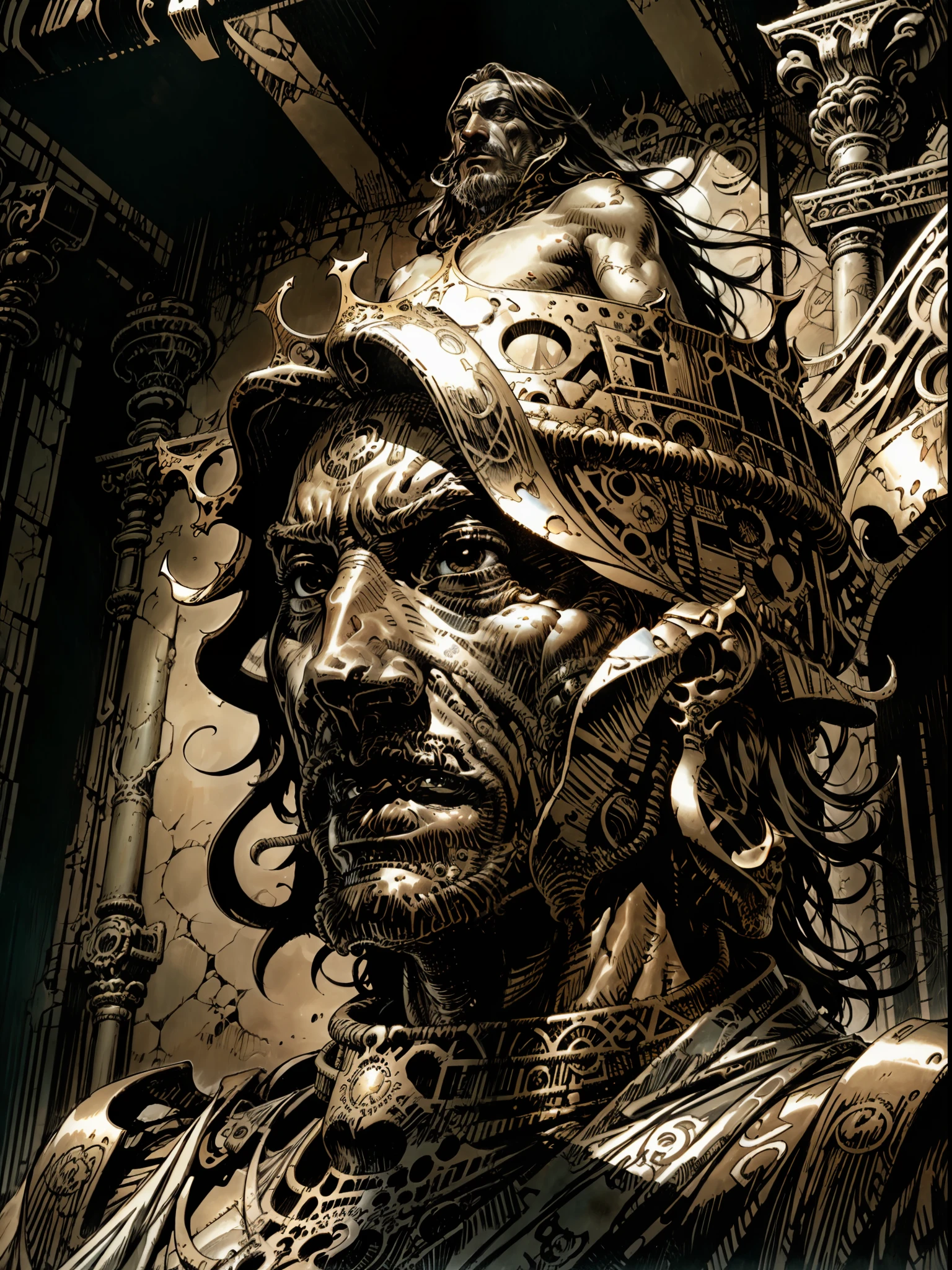 Salvador Dali as king, cinematic lighting, by elmore, greg rutkowski, artgerm, alphonse mucha