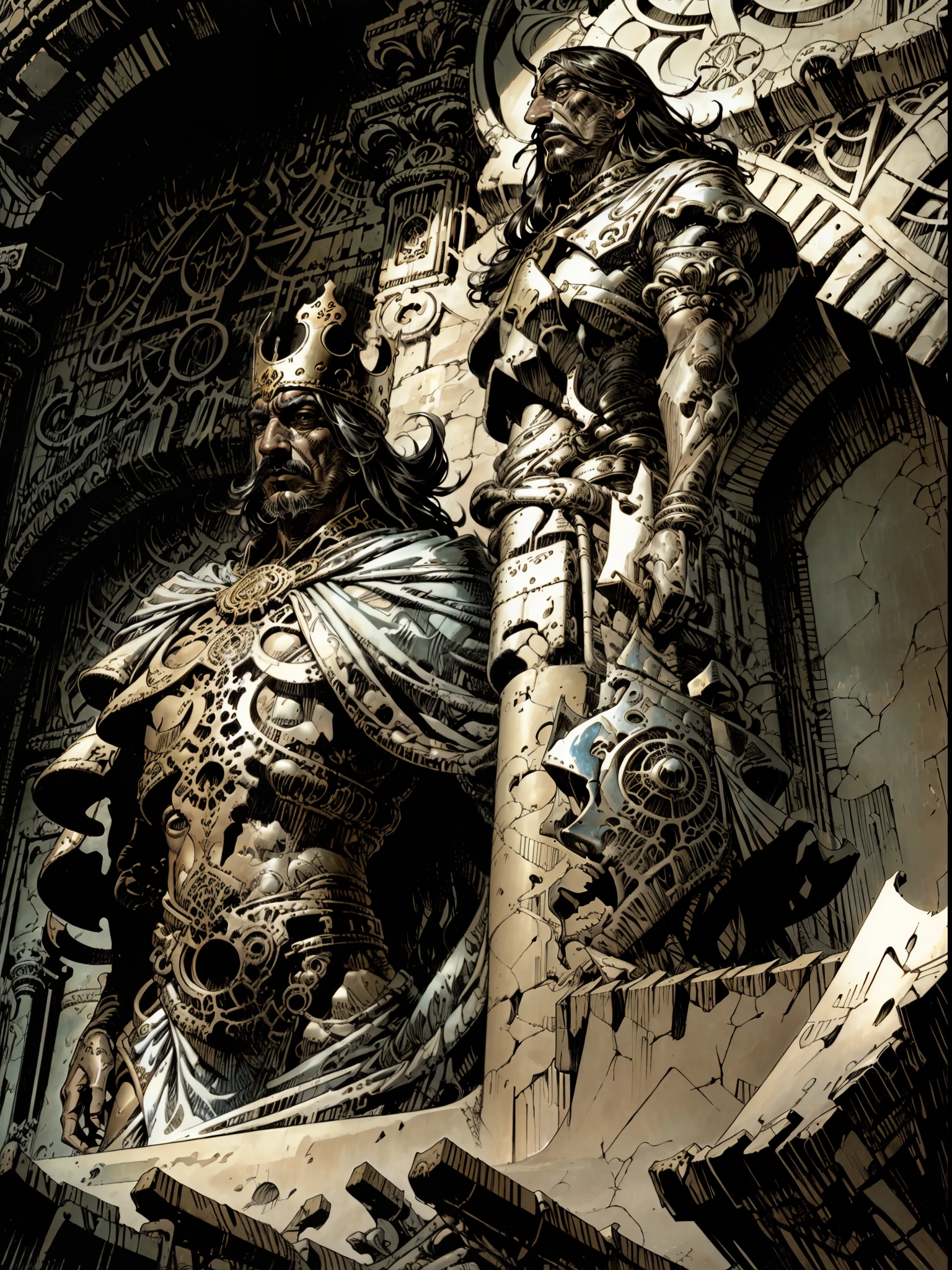 Salvador Dali as king, cinematic lighting, by elmore, greg rutkowski, artgerm, alphonse mucha