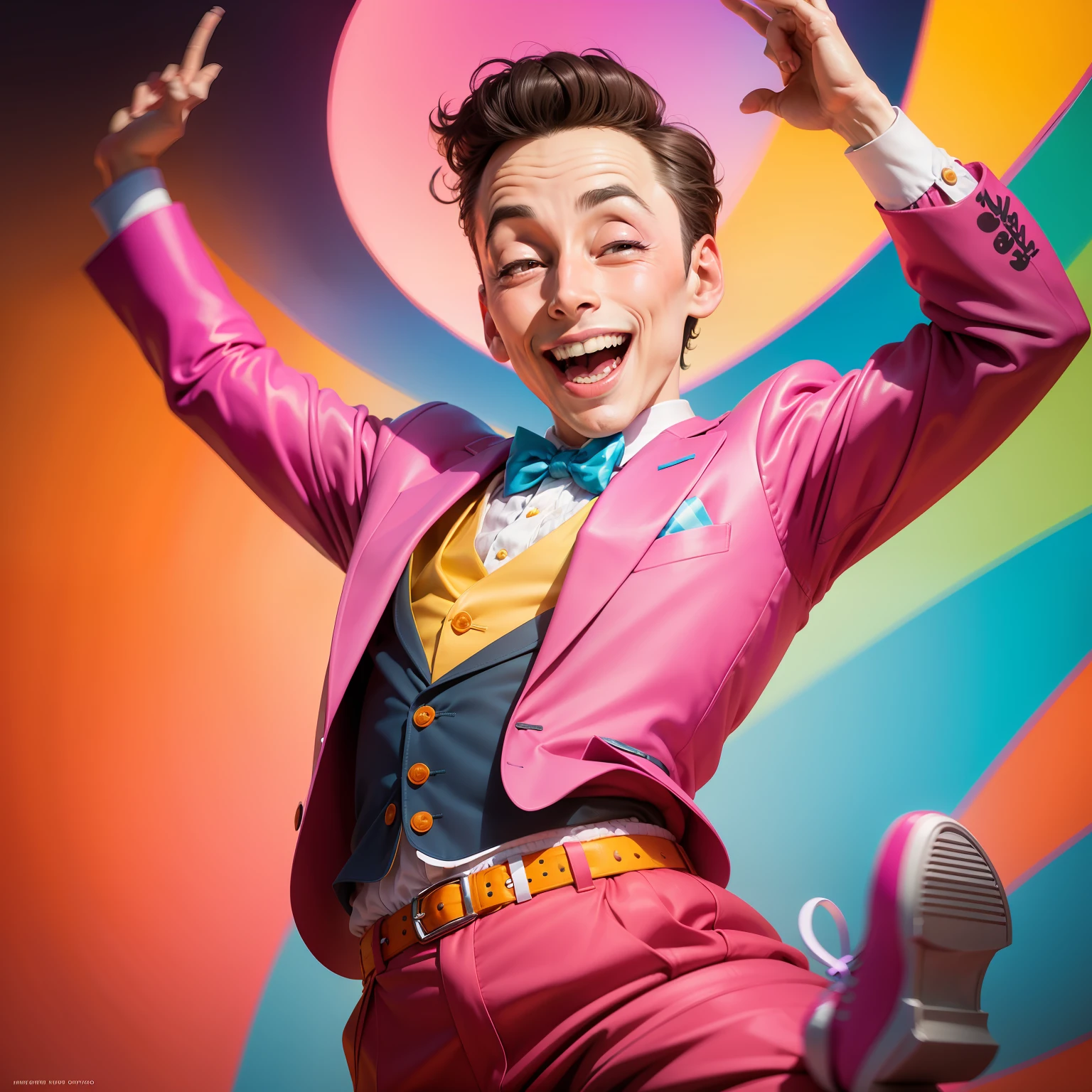 "The whimsical and energetic Pee Wee Herman in a vibrant and colorful setting, exuding pure joy and laughter."