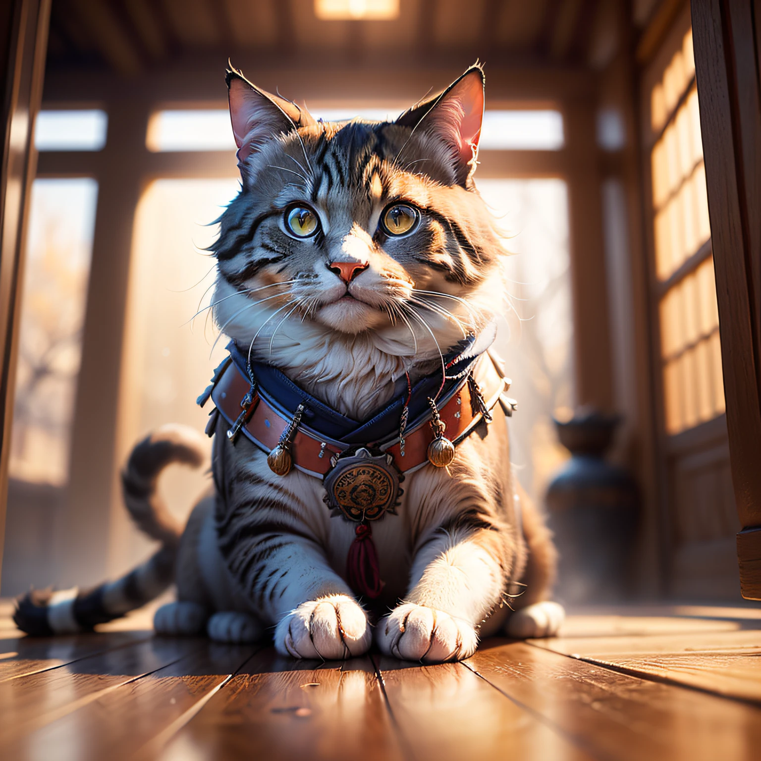 (masterpiece, best_quality, beautiful digital art:1.4), ancient anthropomorphic cat samurai using an ancient samurai armor, photography, beautiful, bokeh temple background, colorful, masterpieces, top quality, best quality, official art, beautiful and aesthetic, realistic, cinematic light, (sharp focus:1.6), highly detailed, ultra realistic, 8k
