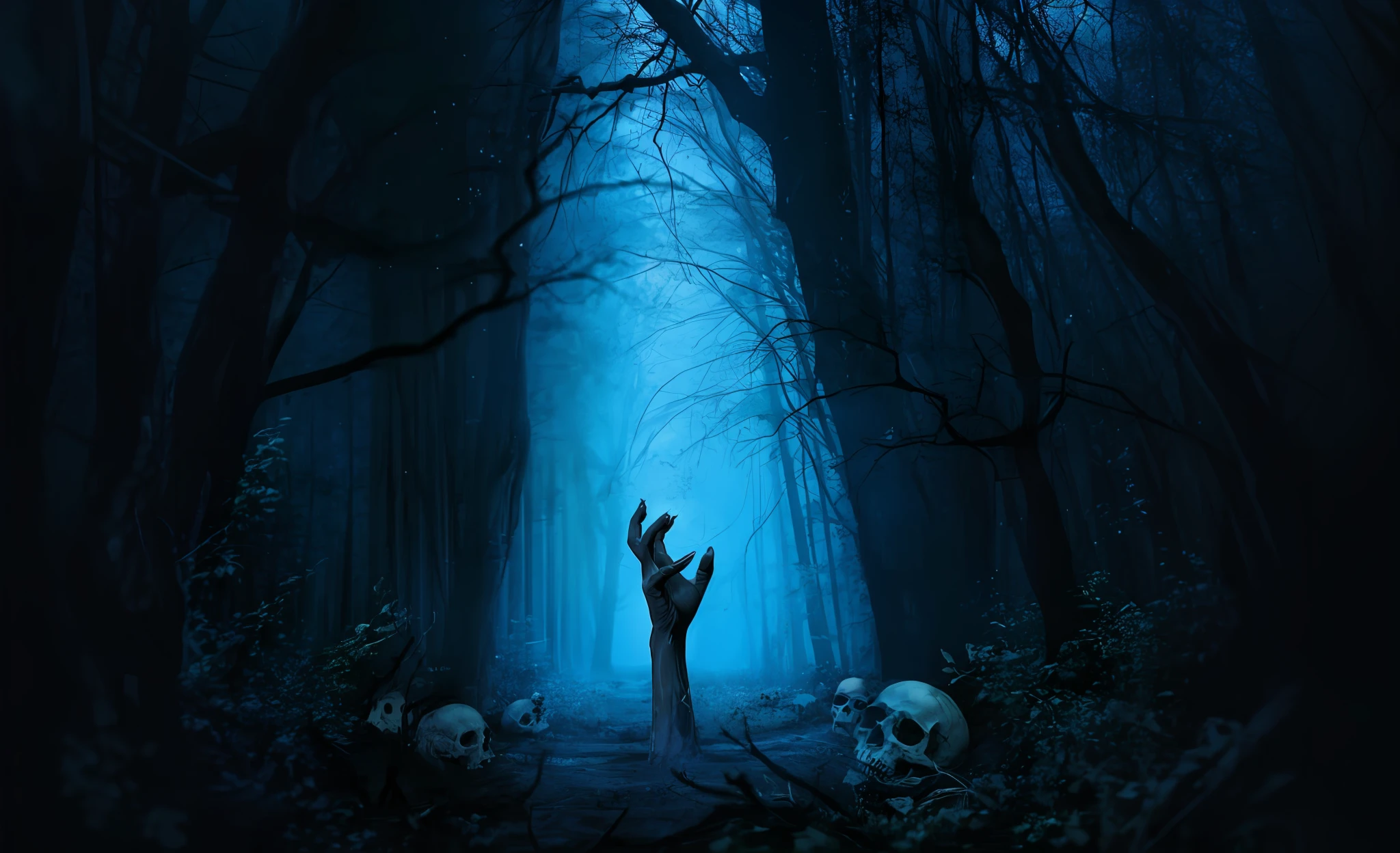 Obra-prima, great quality, cinematic picture, 8 k, taken by a professional camera, a dark forest with a creepy hand reaching out from the ground, floresta assustadora, Floresta Assombrada, Uma floresta maligna, floresta misteriosa e assustadora, floresta assustadora, em uma floresta assustadora, imagem assustadora espiritual, scary magical background, estava em uma floresta assustadora, floresta escura assustadora, estranho!, Fundo da floresta morta, terror de fantasia sombria, floresta morta, atmosfera assustadora e assustadora