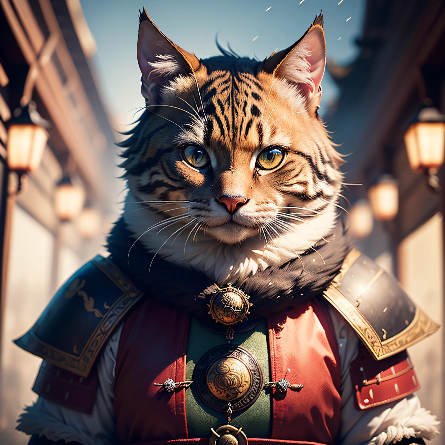 (masterpiece, best_quality, beautiful digital art:1.4), ancient anthropomorphic cat samurai using an ancient samurai armor, photography, beautiful, bokeh temple background, colorful, masterpieces, top quality, best quality, official art, beautiful and aesthetic, realistic, cinematic light, (sharp focus:1.6), highly detailed, ultra realistic, 8k
