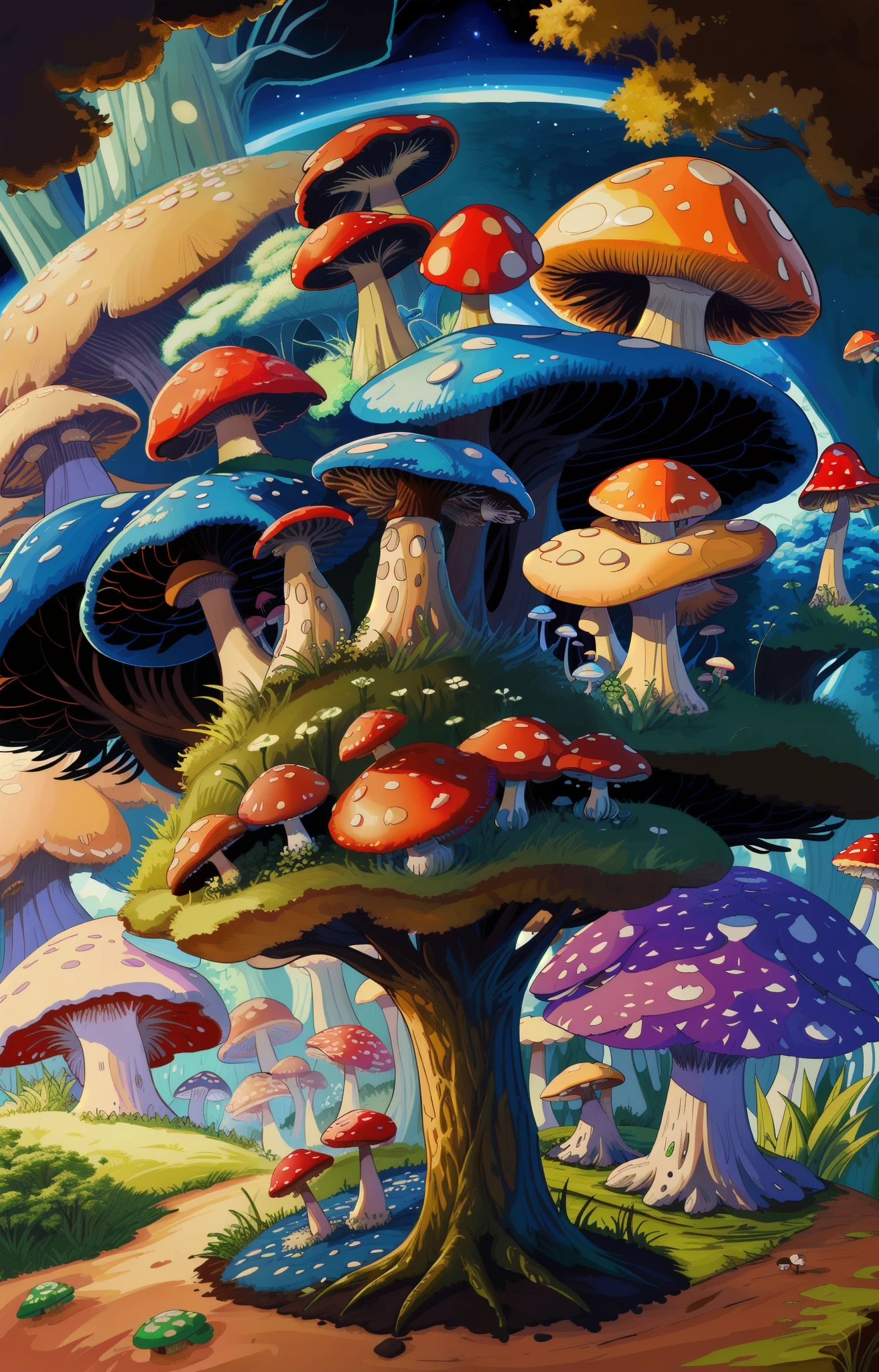 (sfv,Premium mushrooms)borgar,rete(Mushroom forest),(the ultra-detailed)digital fantasy art,Mushrooms are everywhere,Unique mushroom shape(magical)Casa.