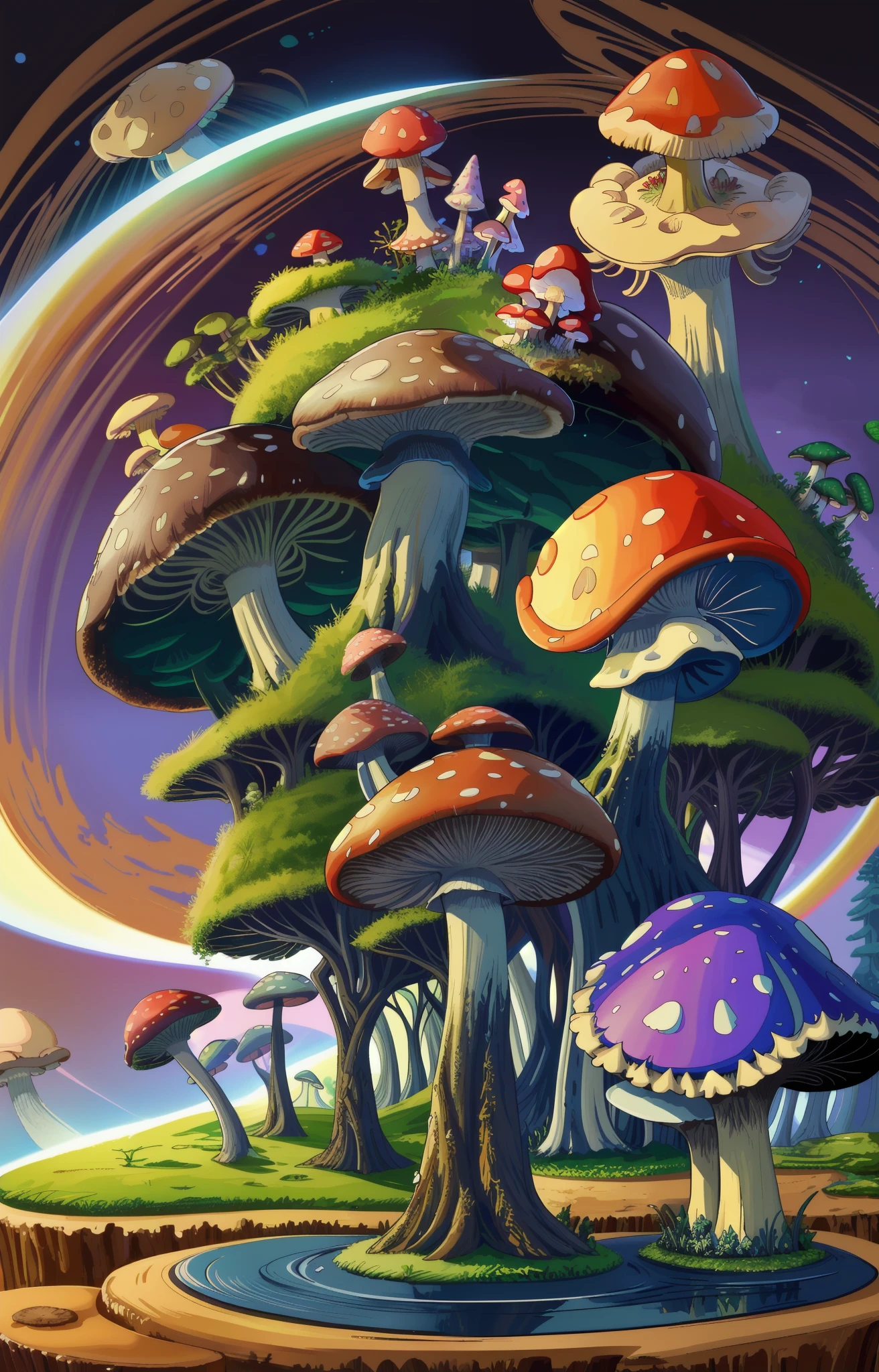 (sfv,Premium mushrooms)borgar,rete(Mushroom forest)，(the ultra-detailed)digital fantasy art,Mushrooms are everywhere，Unique mushroom shape(magical)Casa.