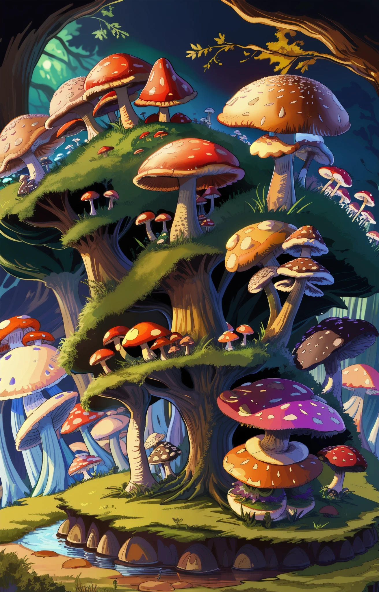 (sfv,Premium mushrooms)borgar,rete(Mushroom forest)，(the ultra-detailed)digital fantasy art,Mushrooms are everywhere，Unique mushroom shape(magical)Casa.