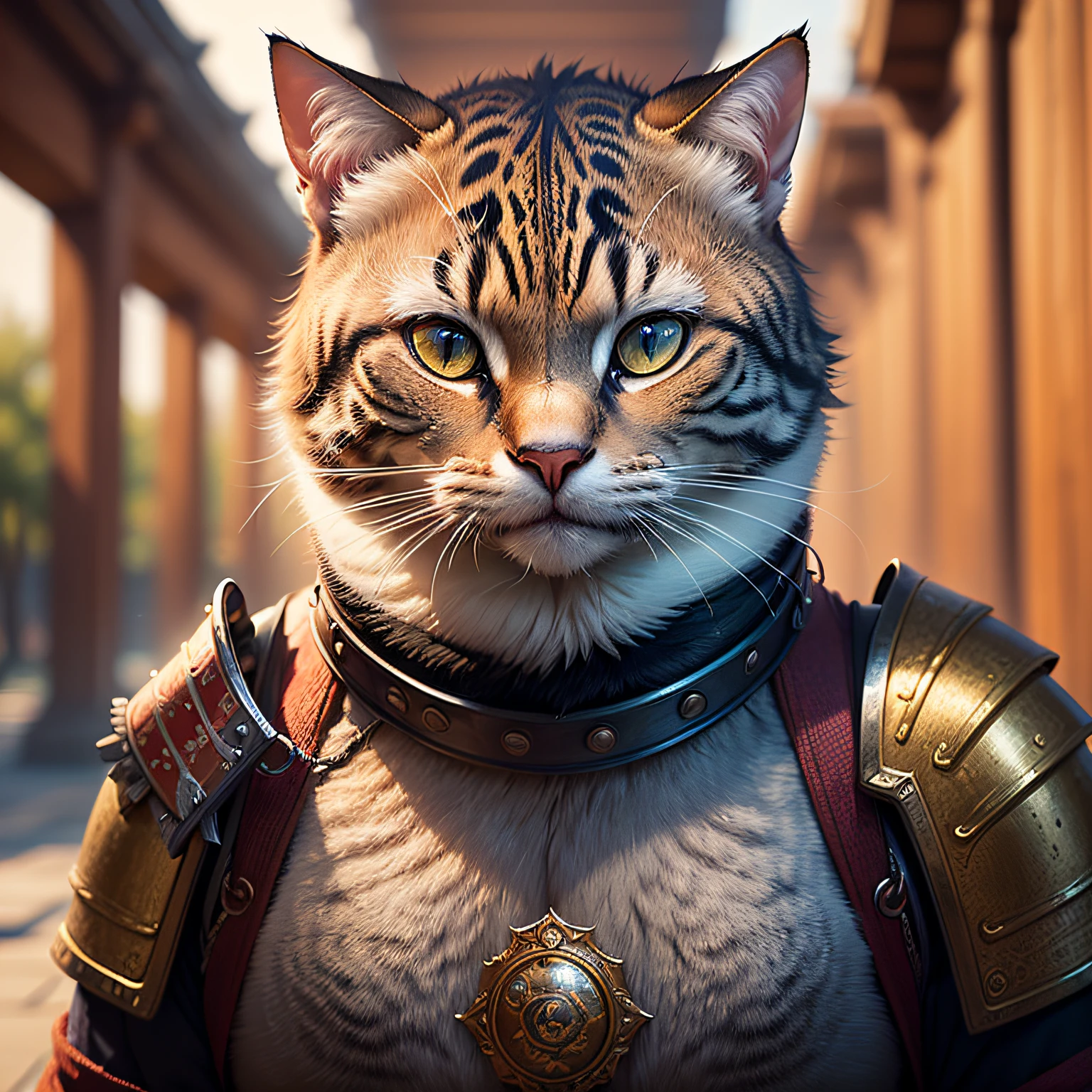 (masterpiece, best_quality, beautiful digital art:1.4), (half-body shot:1.5), ancient anthropomorphic cat samurai using an ancient samurai armor, photography, beautiful, bokeh temple background, colorful, masterpieces, top quality, best quality, official art, beautiful and aesthetic, realistic, cinematic light, (sharp focus:1.6), highly detailed, ultra realistic, 8k