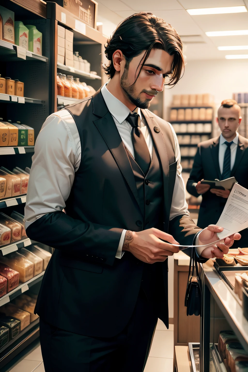 Na entrada da movimentada loja, The entrepreneur, Dressed in a flawless suit and an elegant tie, Cumprimenta os clientes com um sorriso caloroso. Their behavior exudes confidence and professionalism, And your eyes sparkle with the satisfaction of seeing so many customers in your store.

Ele caminha pela loja com energia e entusiasmo, cumprimentar cada pessoa que passa. Its presence is magnetic, attracting the attention of the people around you. Ele conhece muitos dos clientes pelo nome, showing genuine care and a personal connection with each of them.

The store is organized and well decorated, com produtos exibidos de forma atrativa, criando uma atmosfera acolhedora e convidativa. The shelves are stocked with high-quality items, and employees work efficiently to meet customer needs.

Como ele interage com os clientes, The entrepreneur demonstrates a deep knowledge of the products he sells and the ability to offer personalized recommendations to each customer. Ele escuta atentamente suas necessidades e desejos, garantindo que eles saiam satisfeitos com suas compras.

Their customer service skills are exceptional, e lida com quaisquer desafios com calma e profissionalismo. Ele resolve problemas com agilidade, turning negative situations into opportunities to show how dedicated he is to customer satisfaction.

Enquanto a loja permanece cheia de pessoas, The entrepreneur is not intimidated by the hustle and bustle. He keeps his composure, ensure that each customer is served in the best possible way.

His reputation in the community is excellent, And many customers come back frequently to make more purchases or simply to have a friendly chat with the business owner. He is a true successful entrepreneur, with a unique ability to attract and retain a loyal base of satisfied customers.