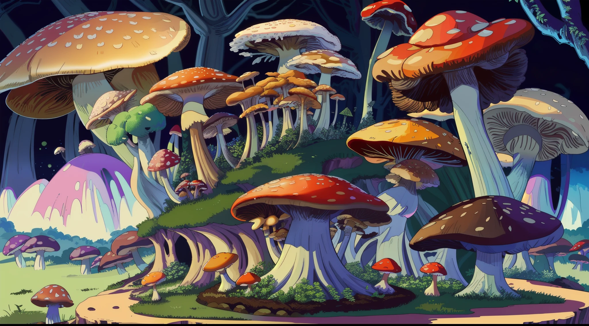 (sfv,Premium mushrooms)borgar,rete(Mushroom forest)，(the ultra-detailed)digital fantasy art,Mushrooms are everywhere，Unique mushroom shape(magical)Casa.