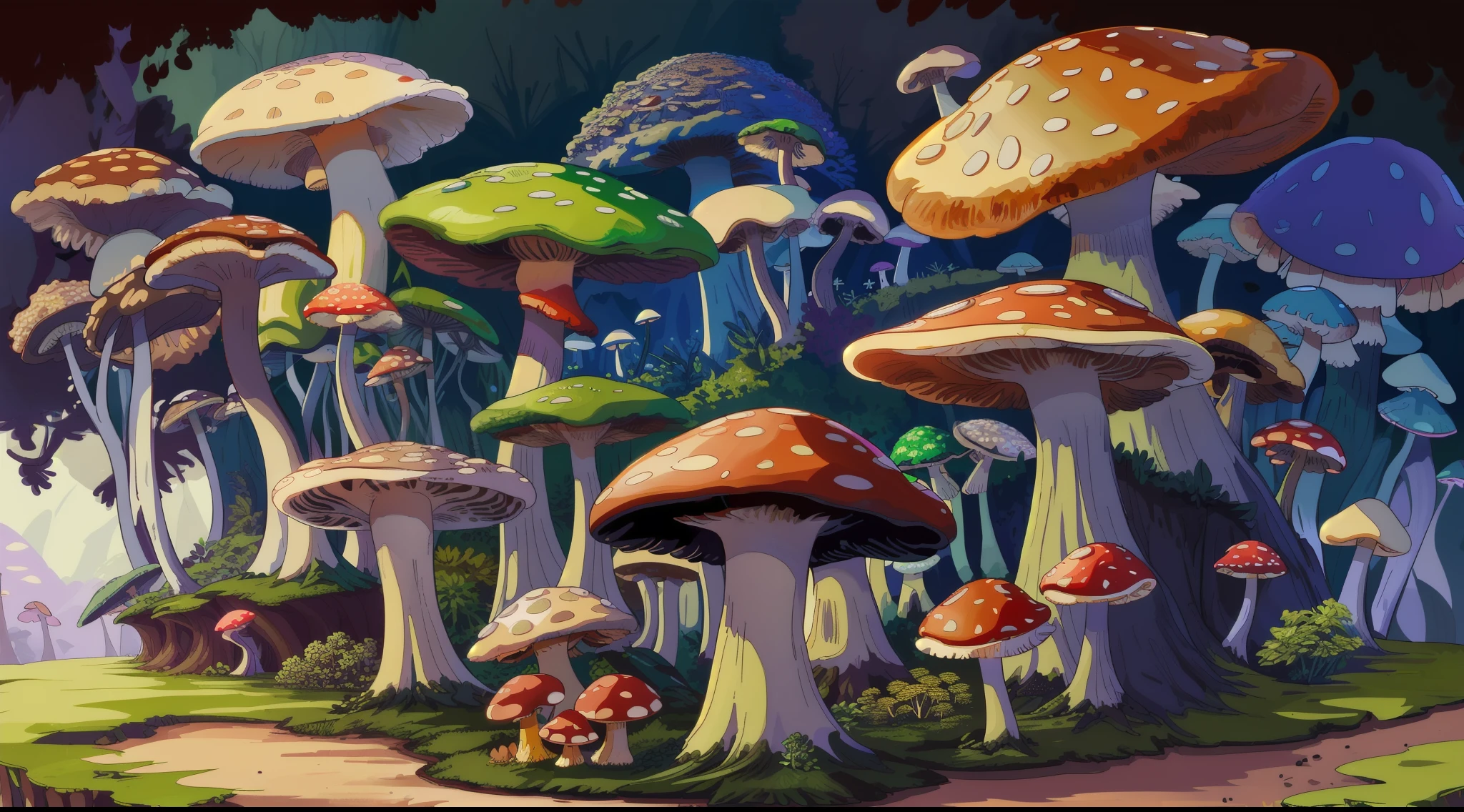 (sfv,Premium mushrooms)borgar,rete(Mushroom forest)，(the ultra-detailed)digital fantasy art,Mushrooms are everywhere，Unique mushroom shape(magical)Casa.