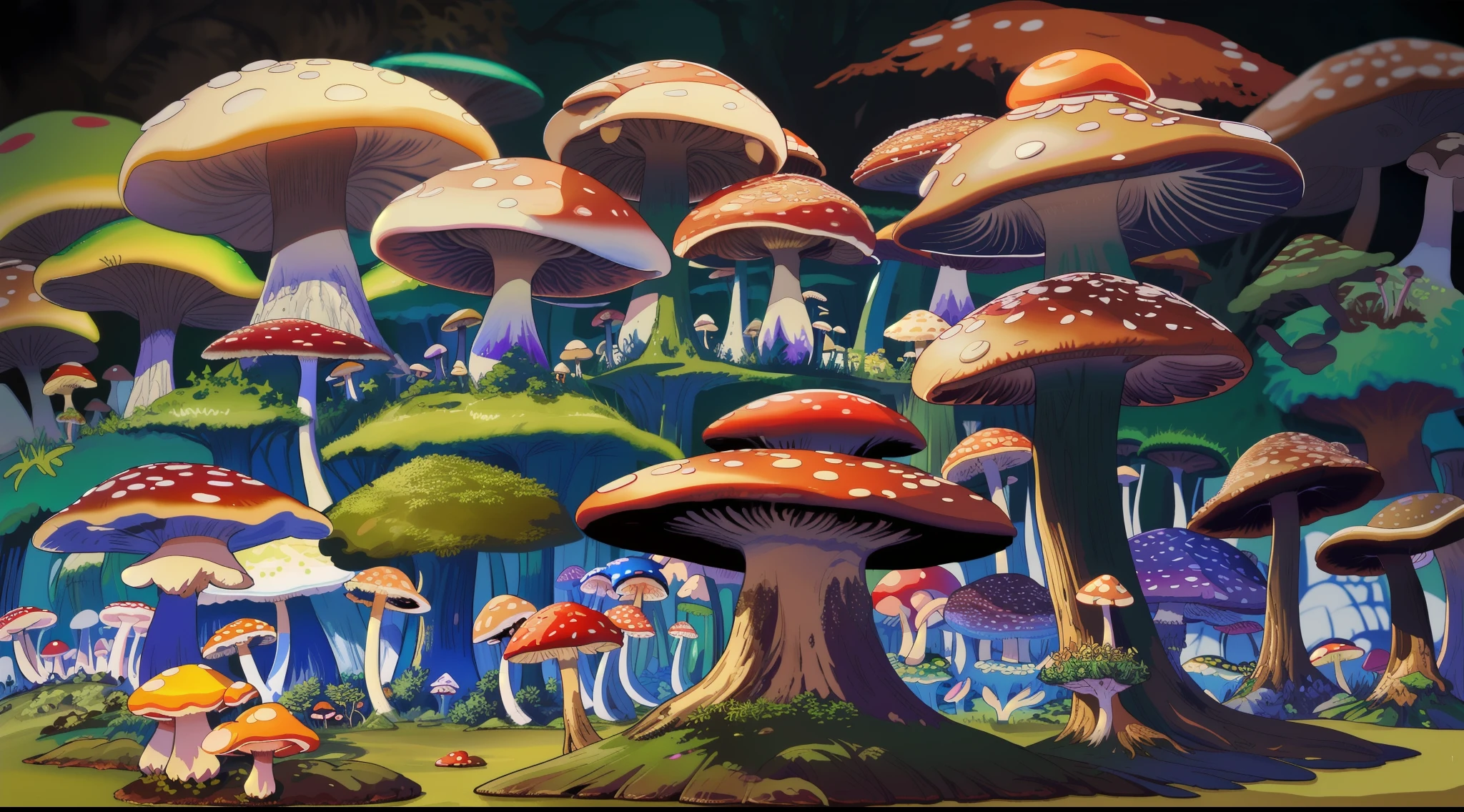 (sfv,Premium mushrooms)borgar,rete(Mushroom forest),(the ultra-detailed)digital fantasy art,Mushrooms are everywhere,Unique mushroom shape(magical)Casa.