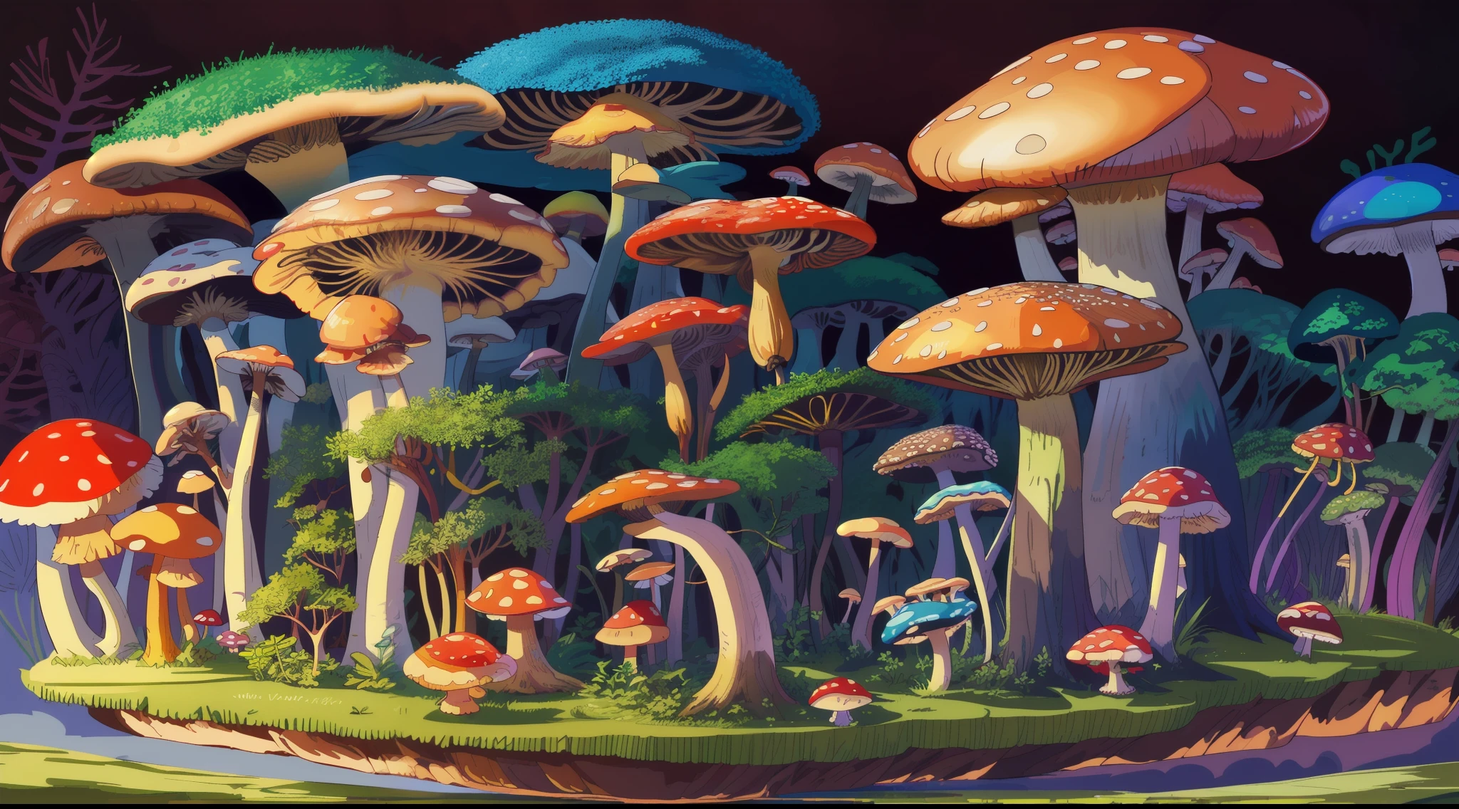 (sfv,Premium mushrooms)borgar,rete(Mushroom forest),(the ultra-detailed)digital fantasy art,Mushrooms are everywhere,Unique mushroom shape(magical)Casa.