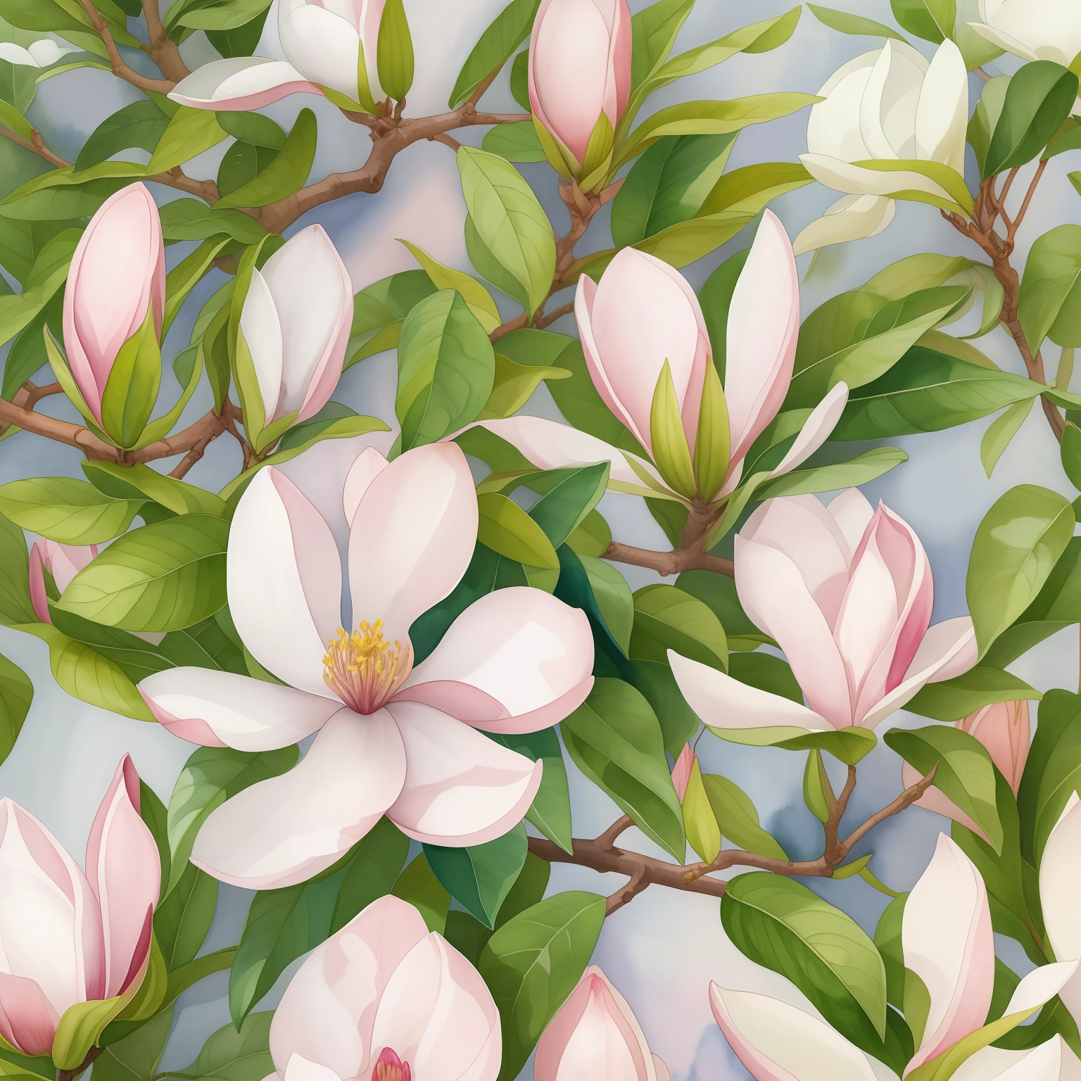 watercolor magnolia flowers and leaves, Magnolias, Magnolia large leaves and stems, leaves and stems of magnolia, magnolia, elementos florais, magnolia stems, botanic watercolors, flor, botanico, Elementos da Natureza, botanical illustration, Flores elegantes, botanicals, botanical art, 🌸 🌼 💮, botanical art, Aquarelas de alta qualidade, Magnolia Goliath Head Ornaments, muitos elementos