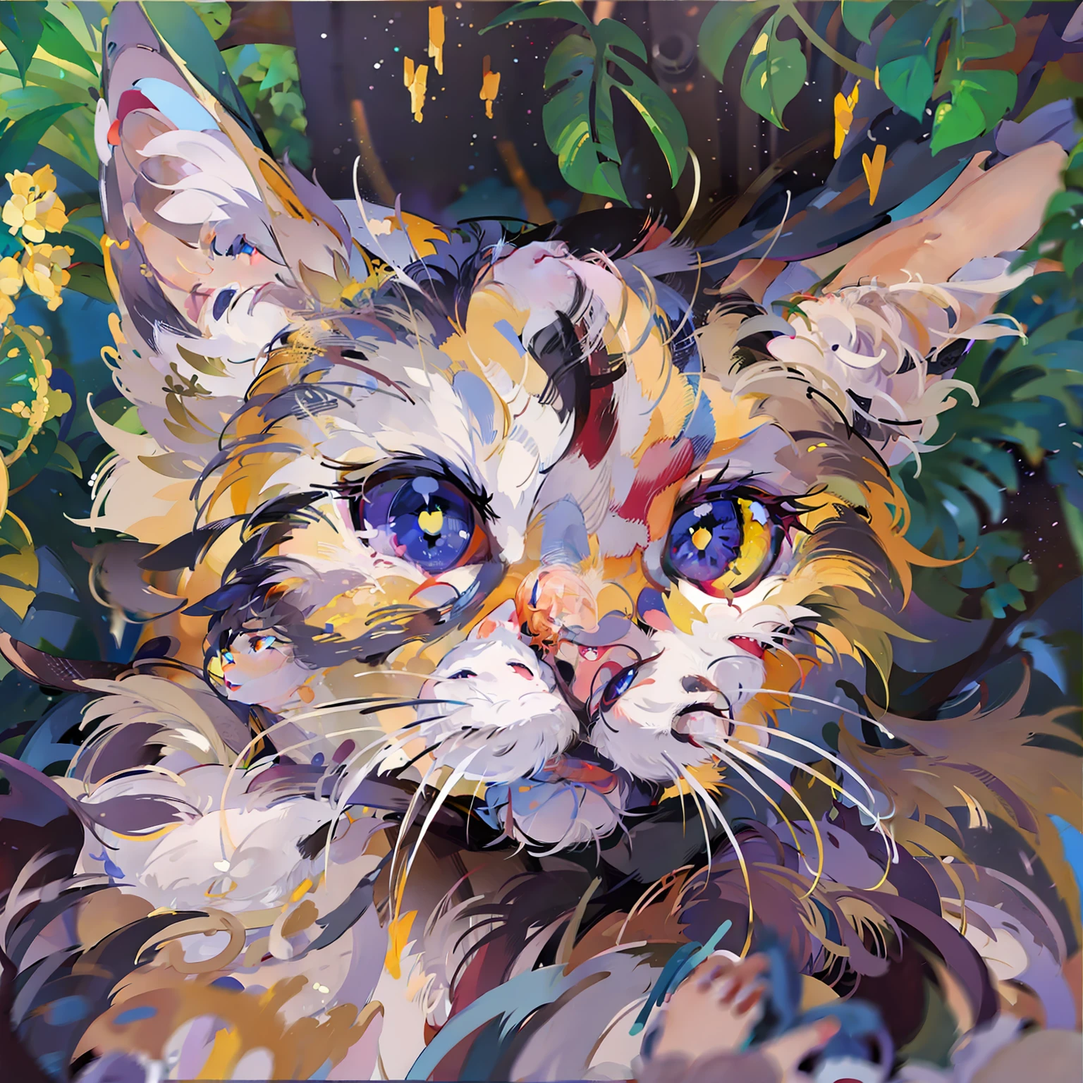 Cat 2D style painting oil colored