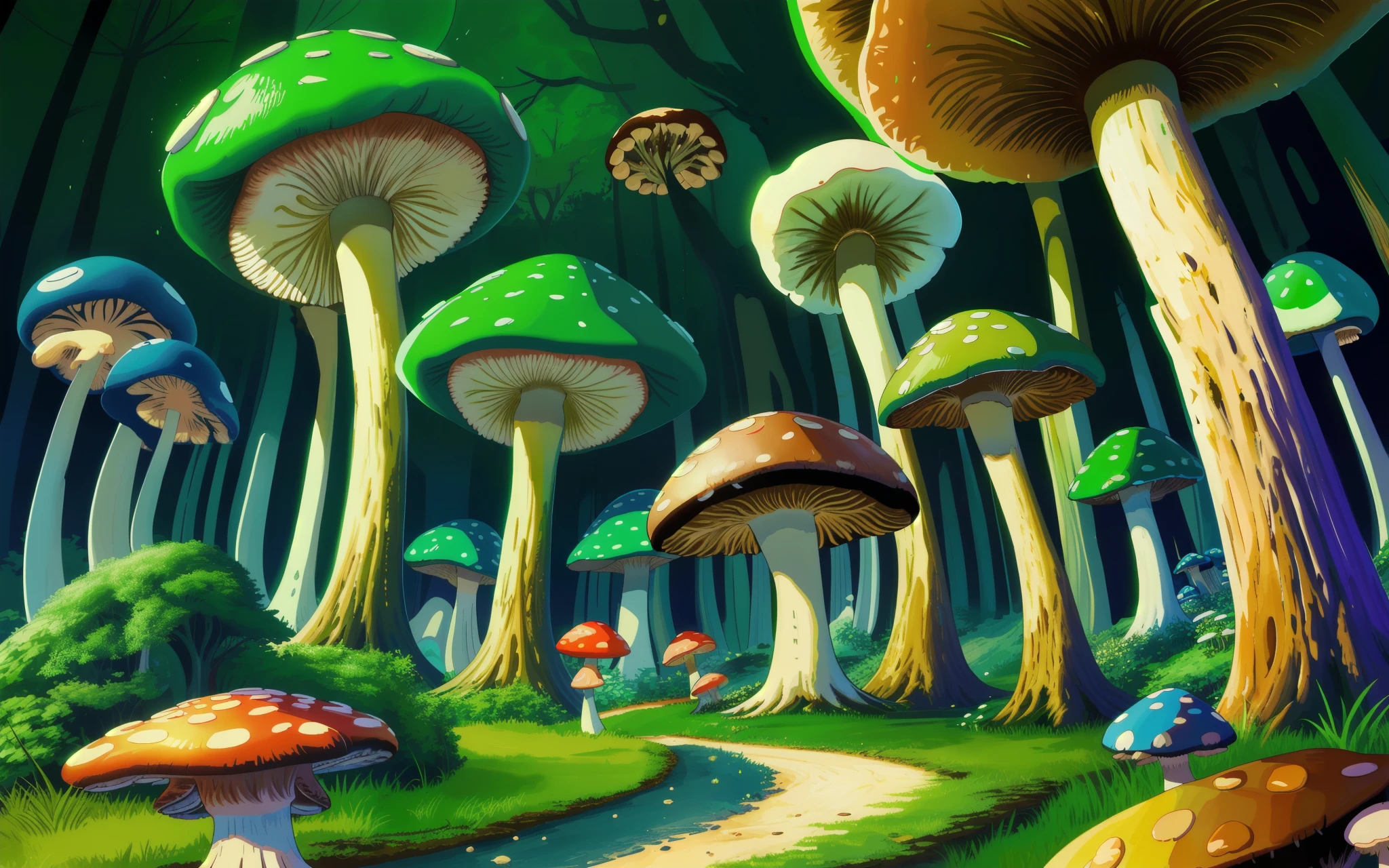 (sfv,Premium mushrooms)borgar,rete(Mushroom forest)，(the ultra-detailed)digital fantasy art,Mushrooms are everywhere，Unique mushroom shape(magical)Casa.