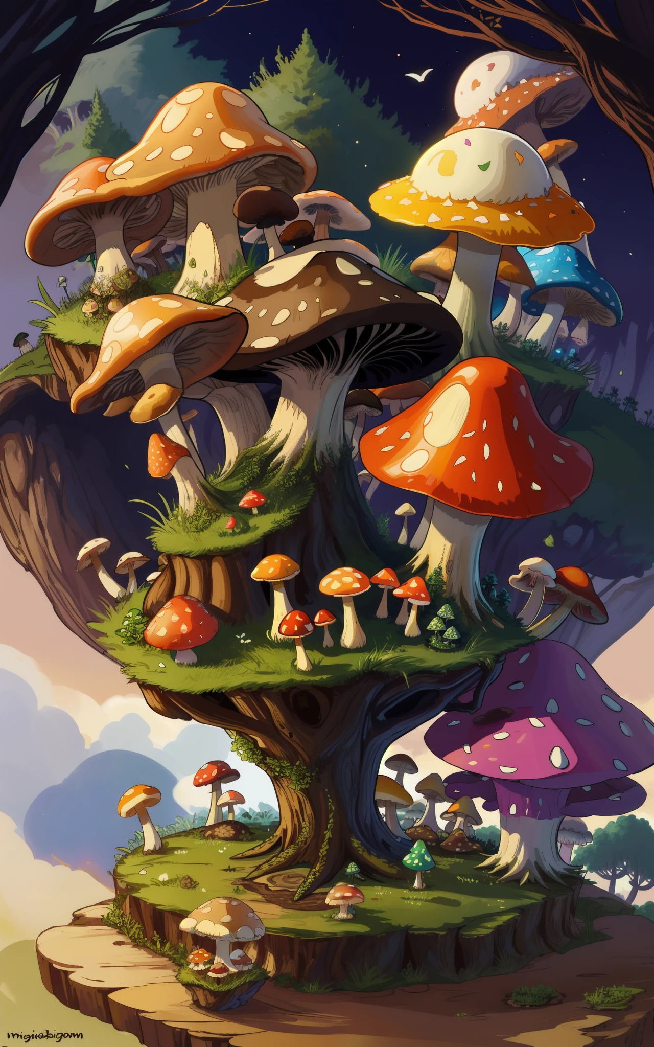 (sfv,Premium mushrooms)borgar,rete(Mushroom forest)，(the ultra-detailed)digital fantasy art,Mushrooms are everywhere，Unique mushroom shape(magical)Casa.