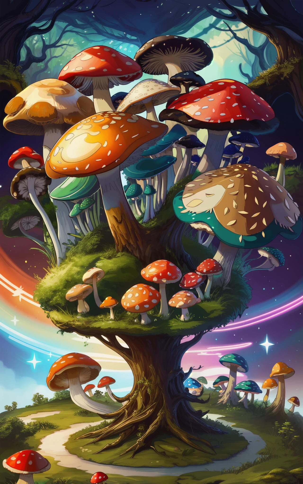 (sfv,Premium mushrooms)borgar,rete(Mushroom forest)，(the ultra-detailed)digital fantasy art,Mushrooms are everywhere，Unique mushroom shape(magical)Casa.