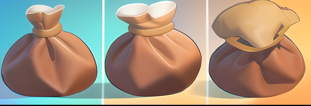 vibrant only brown color 3 bags icon in a mobile game, casual game graphics, saturated colors, volumetric light, solid white background
