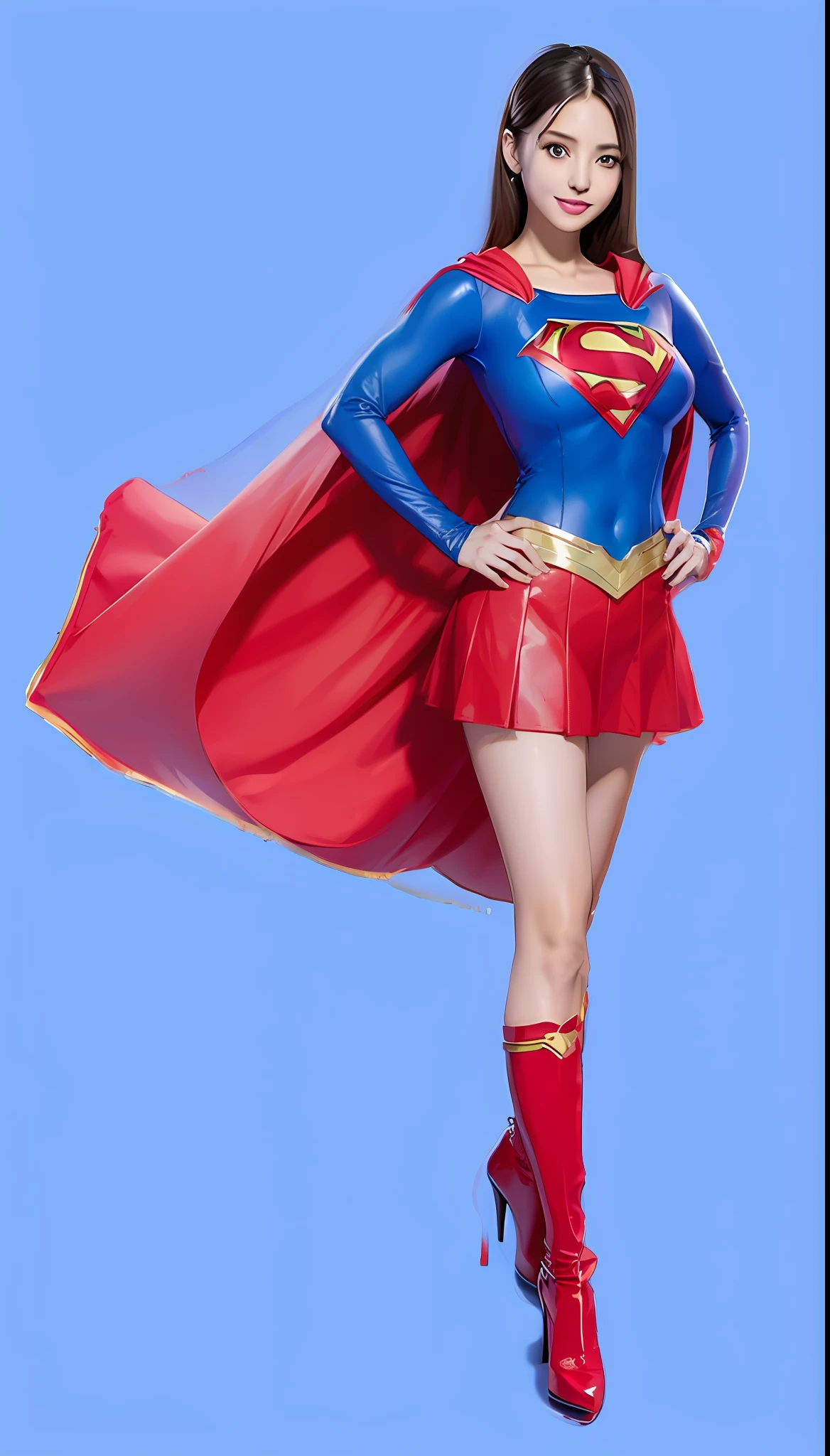 woman posing for a photo、(super girl_Cosplay_outfit:1.Wearing 3)、Mini_Skirt、 Good Hand、4K、hight resolution、​masterpiece、top-quality、beautiful legs