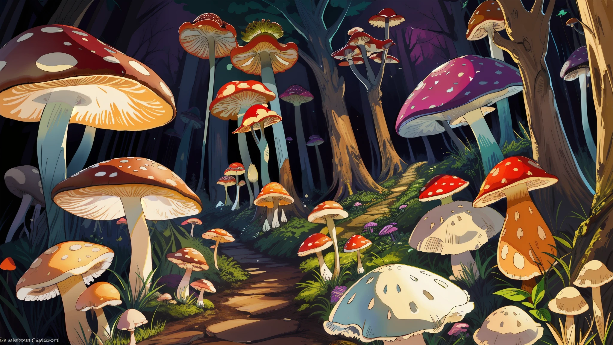 (sfv,Premium mushrooms)borgar,rete(Mushroom forest),(the ultra-detailed)digital fantasy art,Mushrooms are everywhere,Unique mushroom shape(magical)Casa.