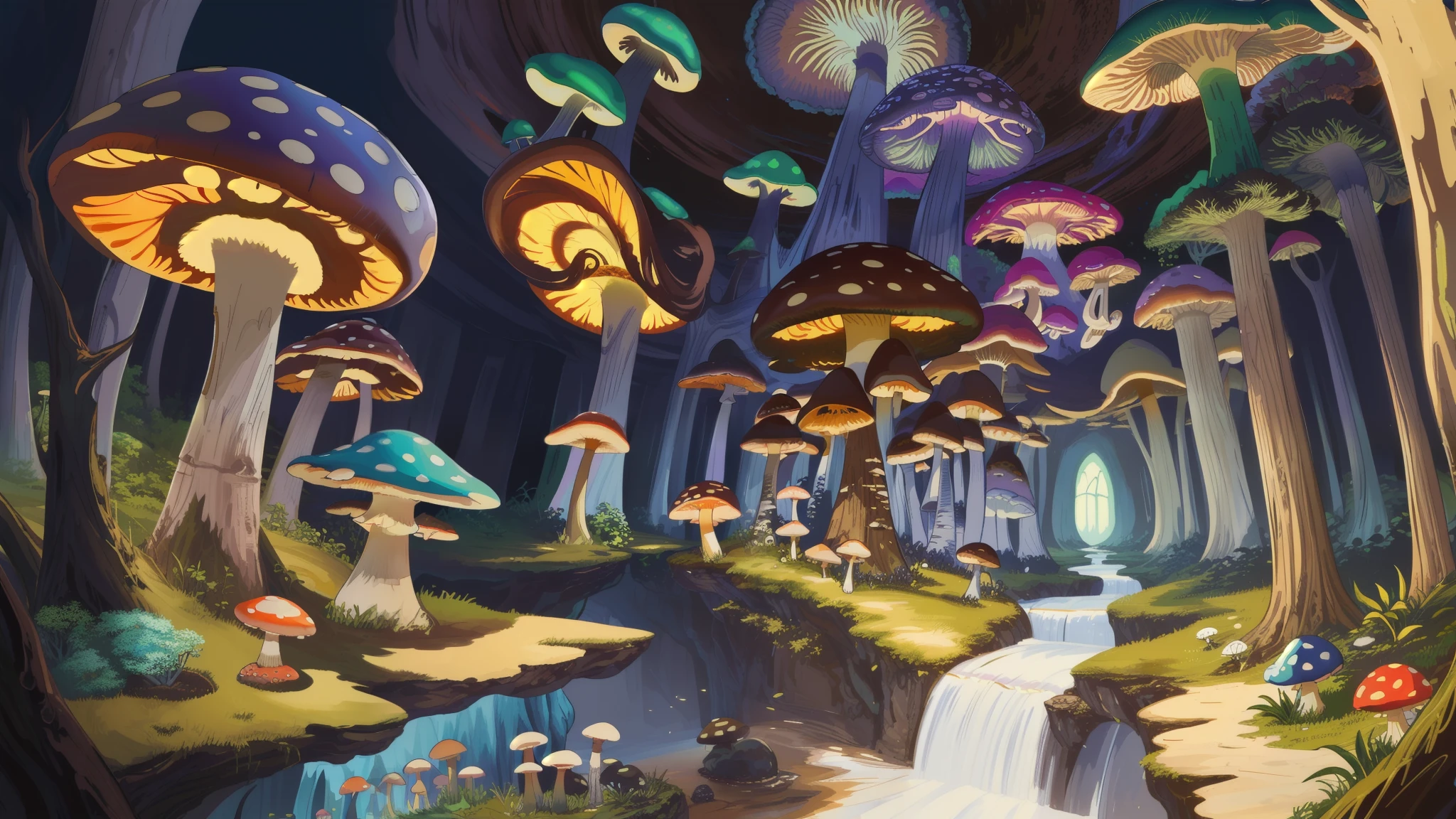 (sfv,Premium mushrooms)borgar,rete(Mushroom forest)，(the ultra-detailed)digital fantasy art,Mushrooms are everywhere，Unique mushroom shape(magical)Casa.