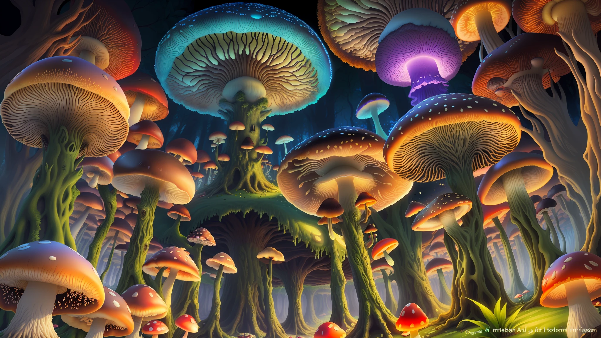 (sfv,Premium mushrooms)borgar,rete(Mushroom forest)，(the ultra-detailed)digital fantasy art,Mushrooms are everywhere，Unique mushroom shape(magical)Casa.