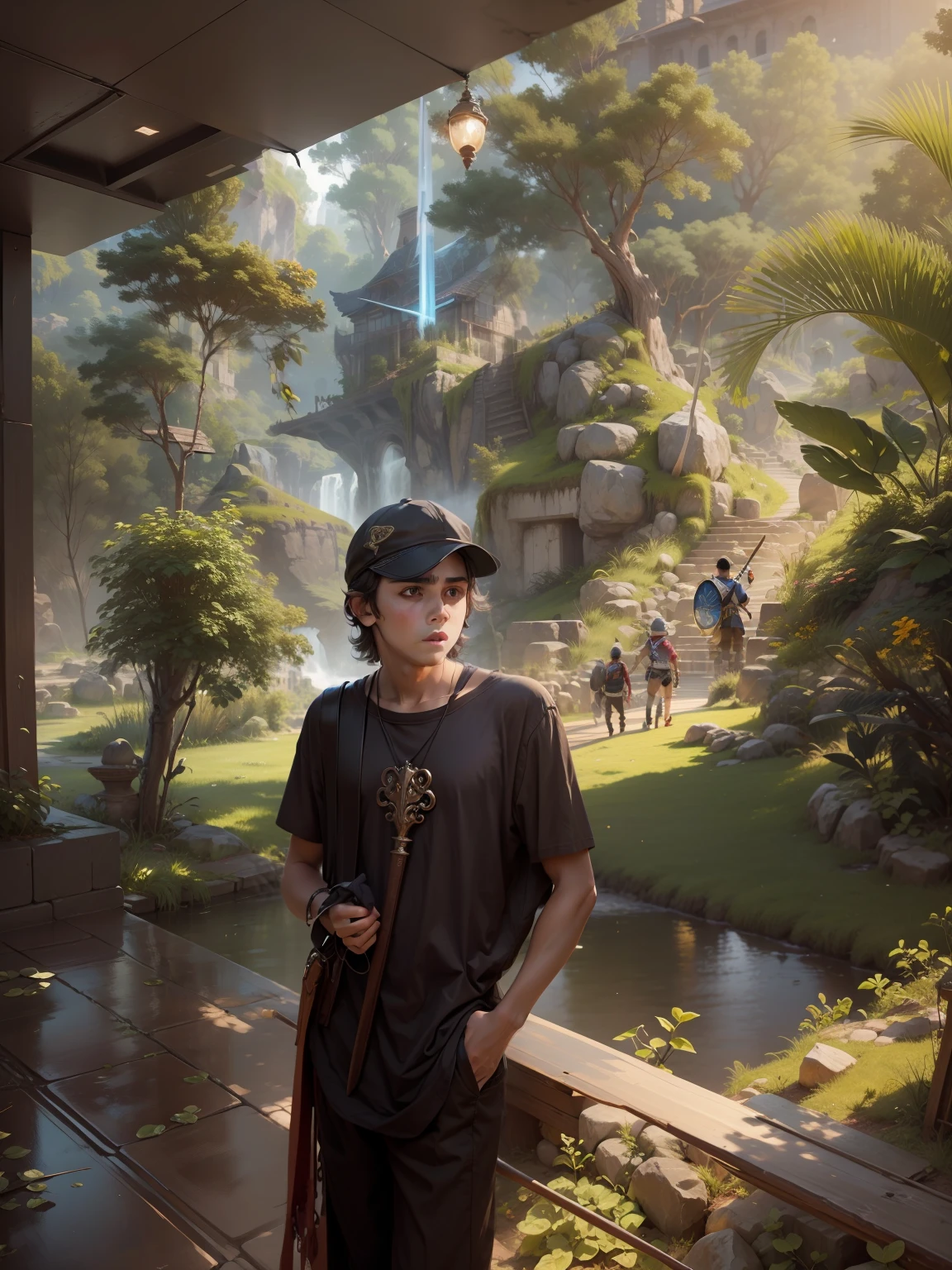 Change background Boy holding sord High-resolution realistic face. 8k ultra realistic