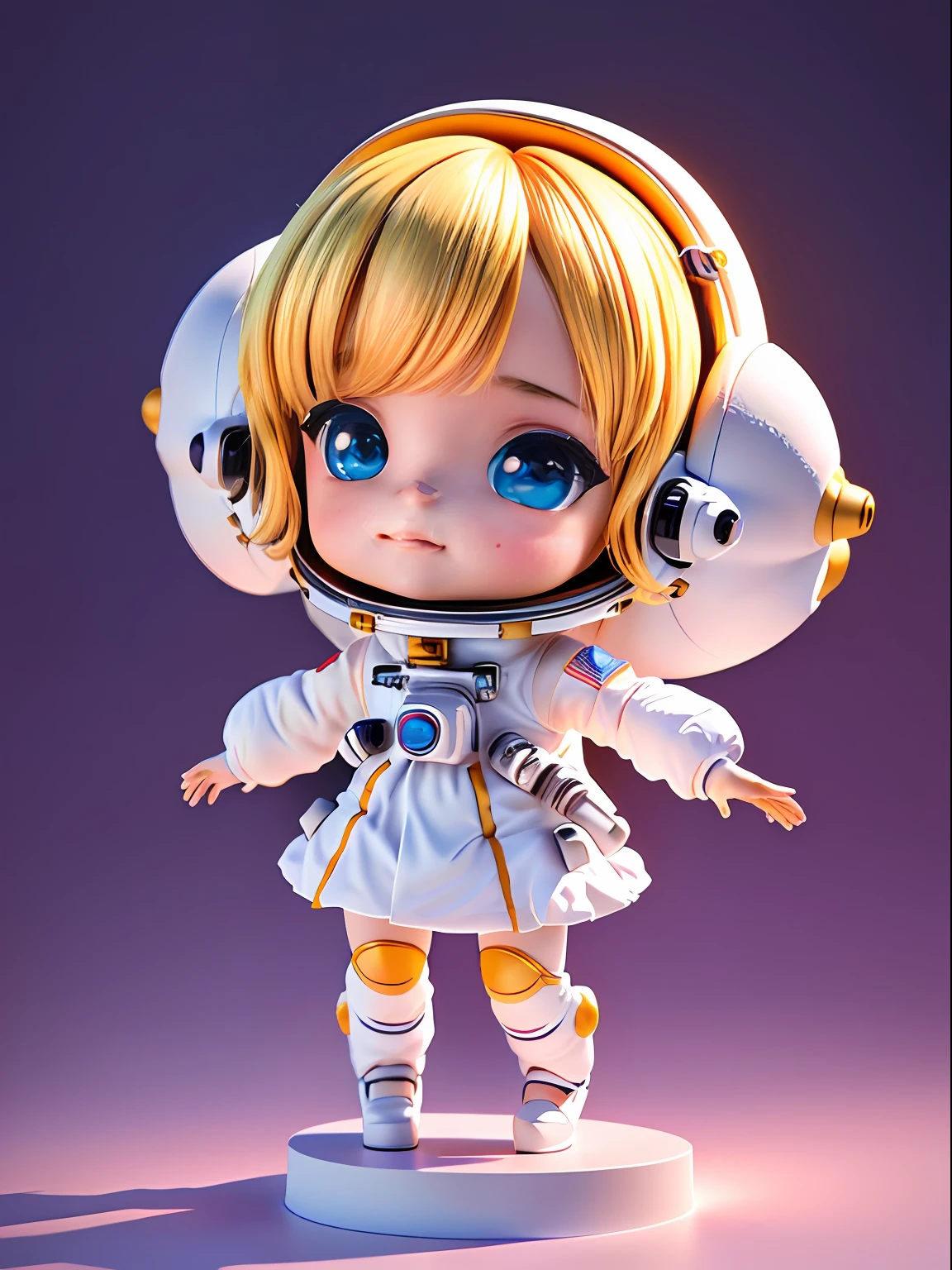 Super bonito  desenho 3D de corpo inteiro, 1pc, olhos bonitos, olhos grandes, fofo, Feliz, c4d, pop matt caixa cega, Bolhas brilhantes, Brinquedos, solid color backdrop, Chibi, fluorescent translucency, corpo luminoso, kawaii, boneca, (((astronauta, traje espacial branco)))), refer ence sheet, caixa cega pop mart, Pixar, detalhes intrincados, 3D rendering, Liquidificador, Renderizador OC, fol reference body sheet, babar, Detalhes altos, 8k, studio lighting, Loli, eno, Child, Chibi, standard definition characters: 1.1, magic space background, voador, Levitando, cabelos pretos, delicate and delicate hands, delicate hands, delicate hands, graceful hands, red flag armbands